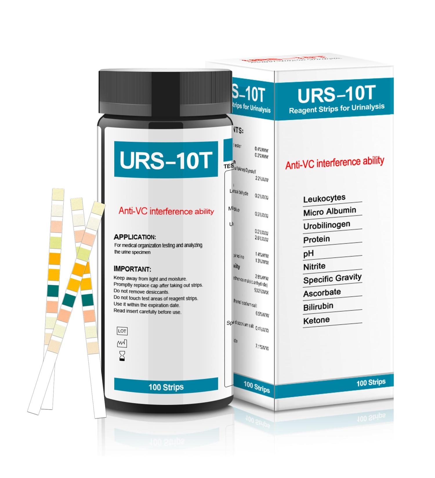 URS 10-in-1 Urine Test Strips - 100 CT UTI & Ketone Testing for Home Use | Nitrite Bilirubin pH Protein Analysis - Buy Online on GoSupps.com