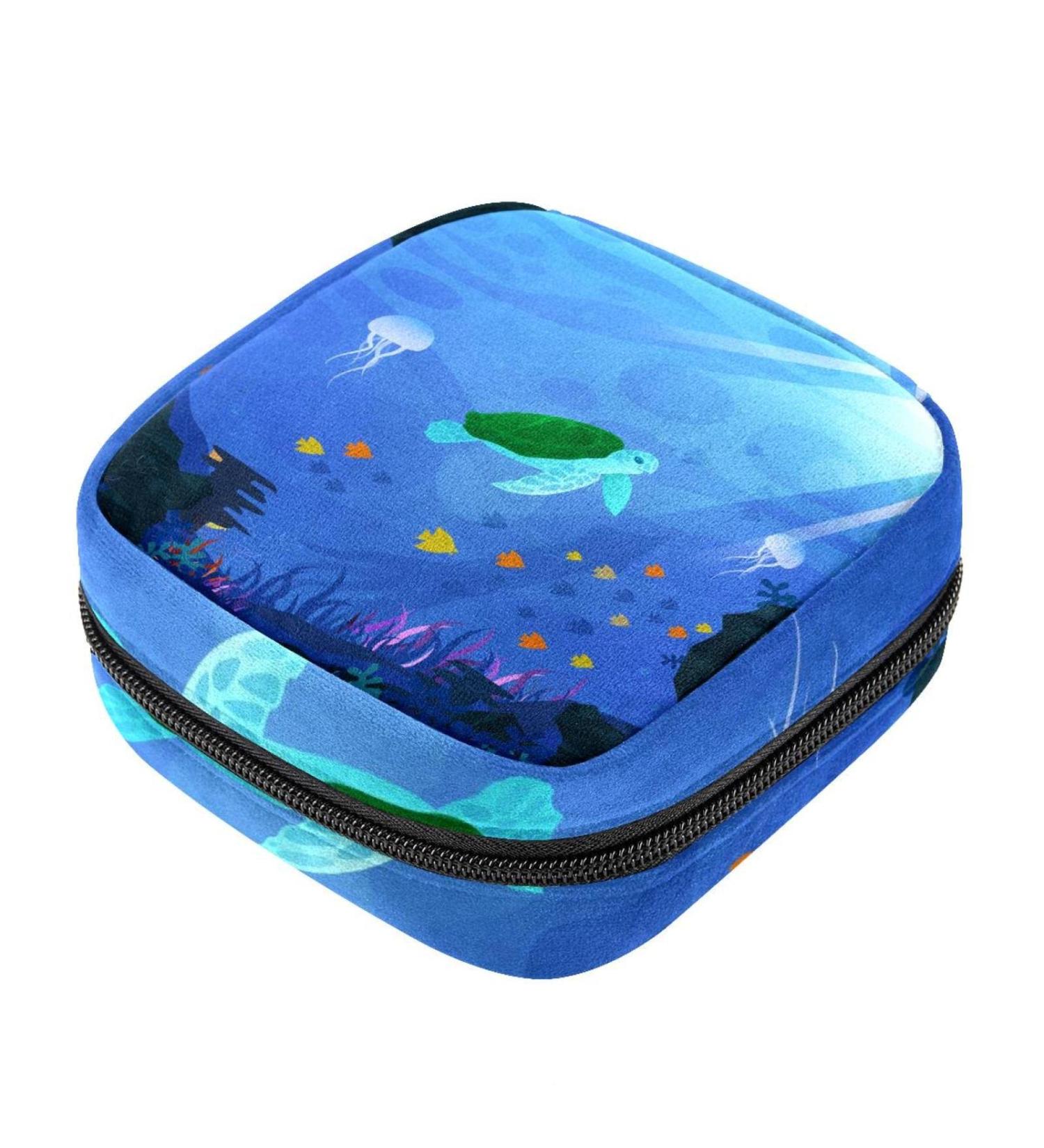 Womens Napkin Storage Bag - Green Turtle Design | Portable Menstruation Tapes & Storage Bags for First Period | Eco-Friendly Underwater Trench - Buy Online on GoSupps.com