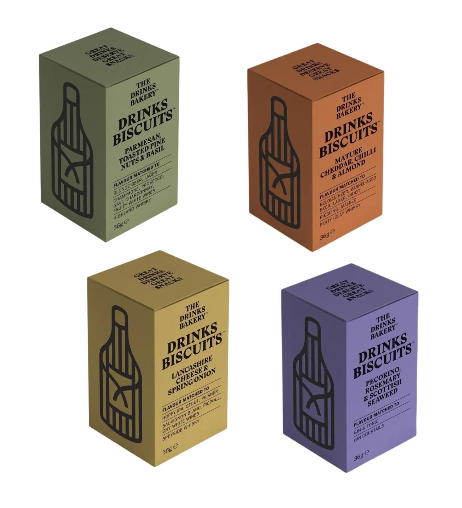 The Drinks Bakery Biscuits Pick N Mix - Choose From Biscuit Box with 4 Flavours - Parmesan Toast Pine Nuts & Basil Cheddar Chilli & Almond Cheese & Spring Onion Rosemary & Seaweed - Pack of 4 - Buy Online on GoSupps.com