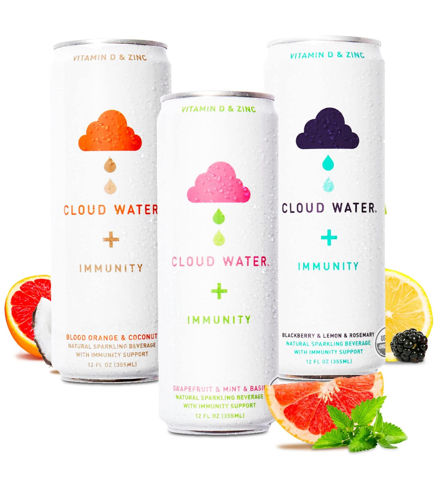 Cloud Water Organic Infused Sparkling Water with Immunity Support - 12-Pack Variety Pack, Low Sugar & Calorie - 100% RDI Vitamin D3 & Zinc - 12 oz - Buy Online on GoSupps.com