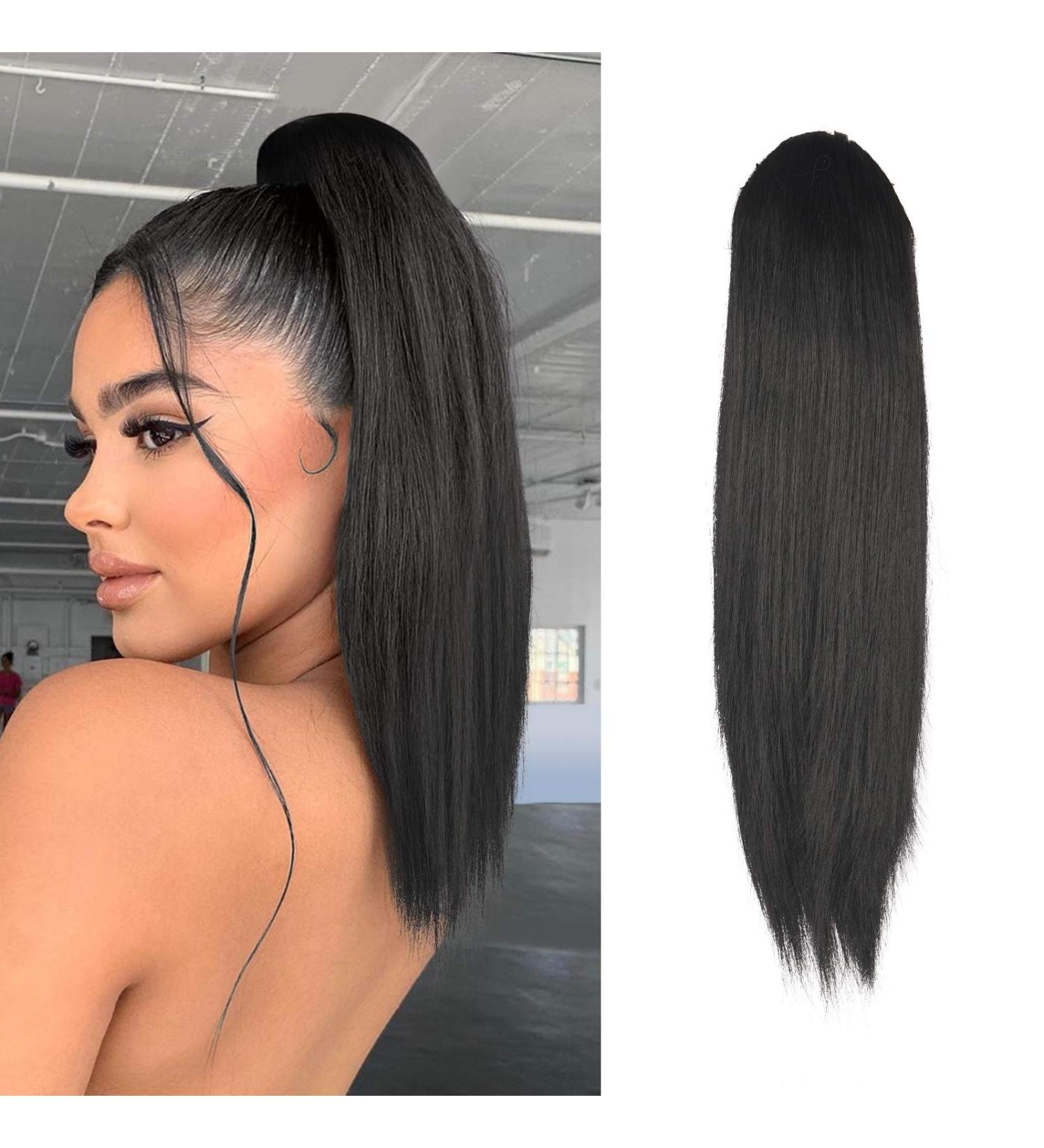 FESHFEN Straight Drawstring Ponytail Extension 16 Inch Natural Black (Pack of 1) - Clip in Ponytail Extension for Women - Synthetic Long Ponytail Hairpieces for Girls - Buy Online on GoSupps.com