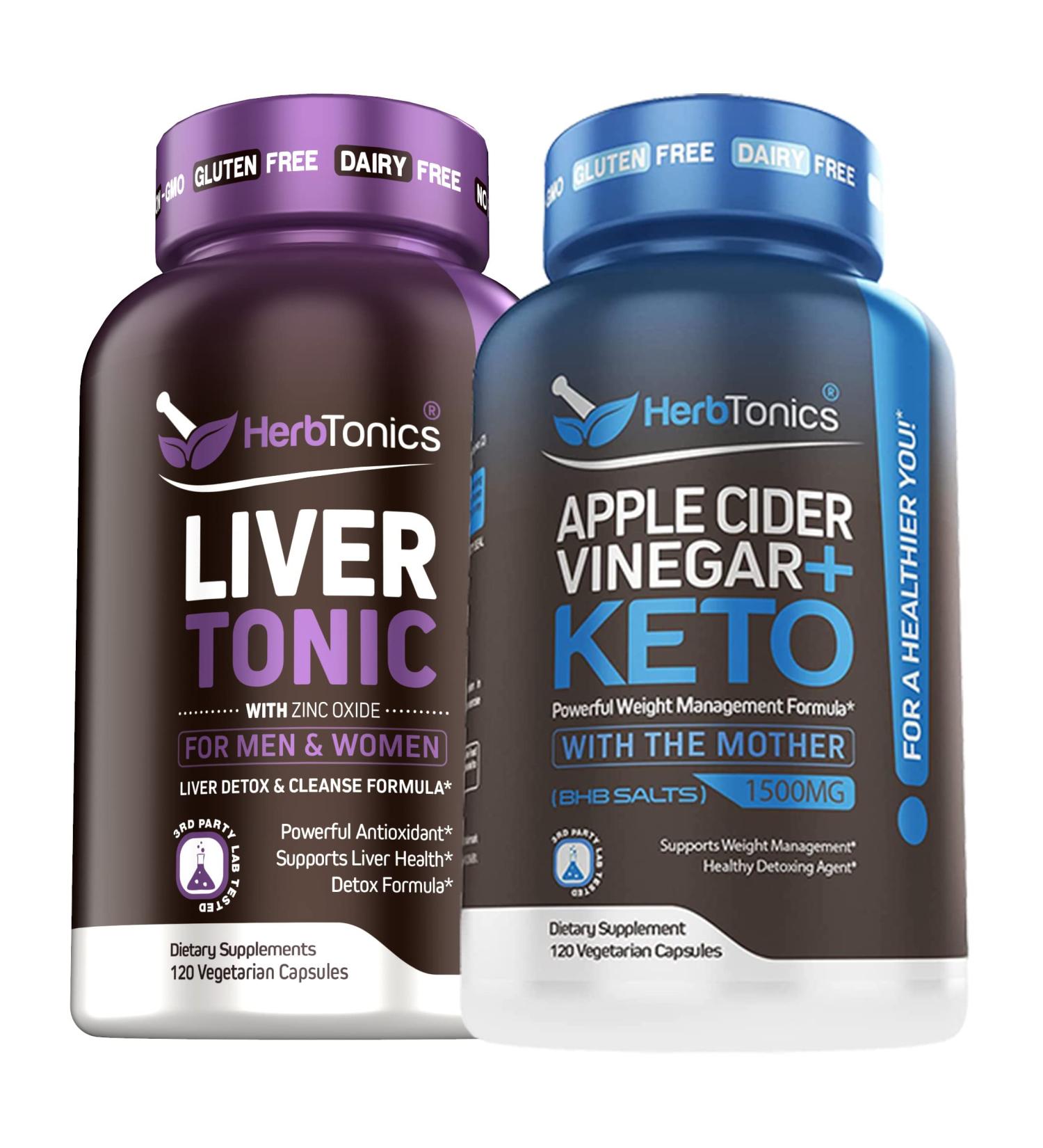 Keto Detox Bundle: Livertonic & Apple Cider Vinegar | Liver Cleanse & Fatty Liver Repair Formula with Milk Thistle | Fat Burner & Weight Loss Supplement | 120 Vegan Capsules - Buy Online on GoSupps.com