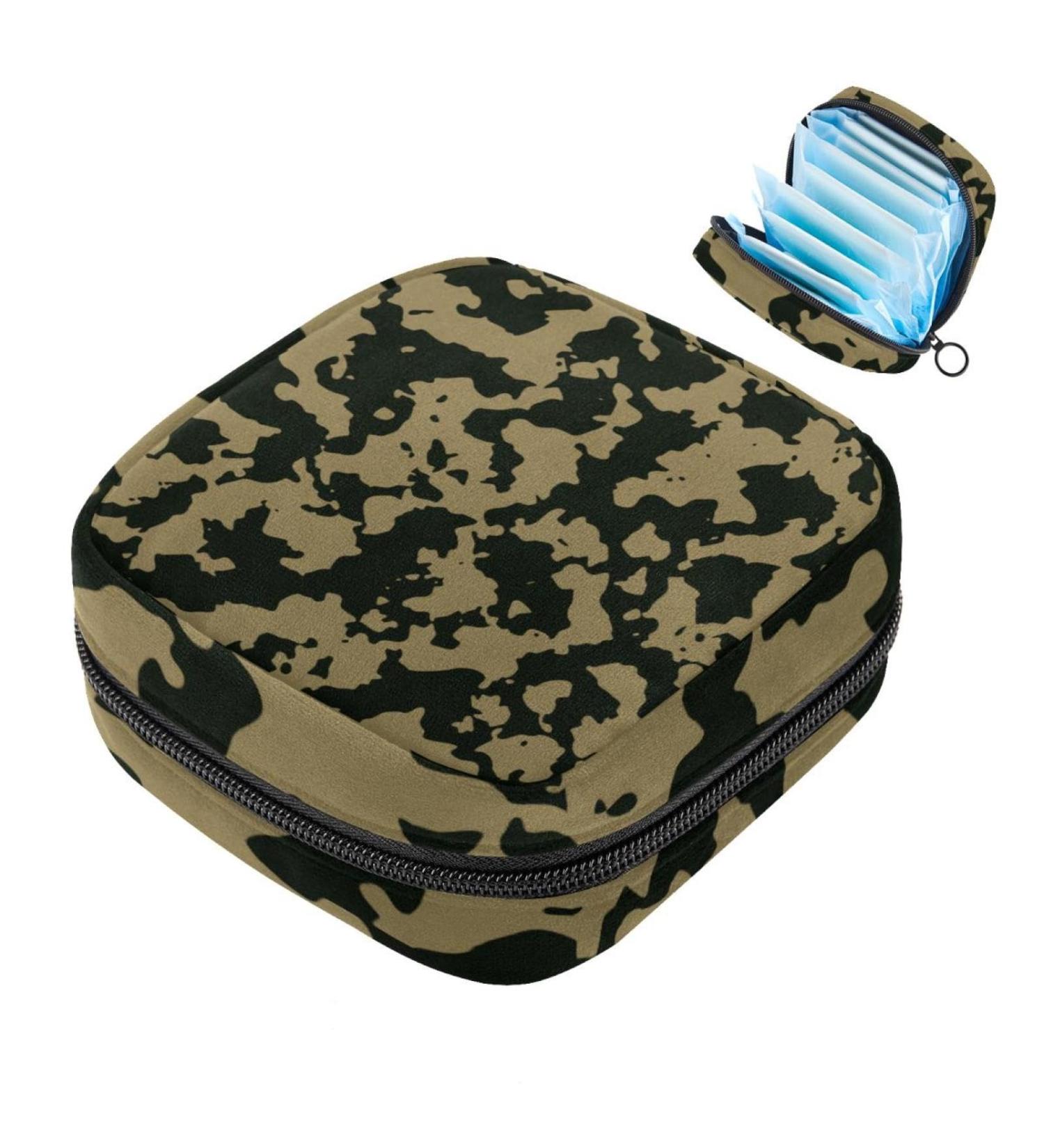 Retro Camouflage Black Zippered Sanitary Napkin Storage Bag - Multicolor Organizer for Sanitary Napkins | International Shipping Available - Buy Online on GoSupps.com