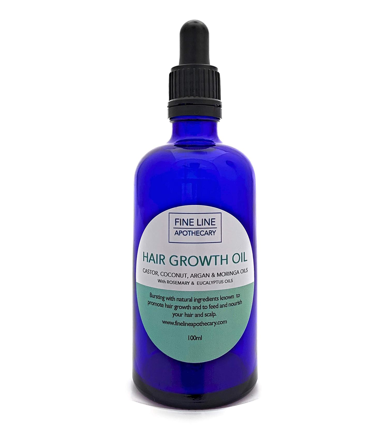 100% Natural Hair Growth Oil - Ricin Argan Moringa & Coconut Oil with Rosemary & Eucalyptus | Fine Line Apothecary | 100ml - Promote Healthy Hair Growth Naturally - Buy Online on GoSupps.com
