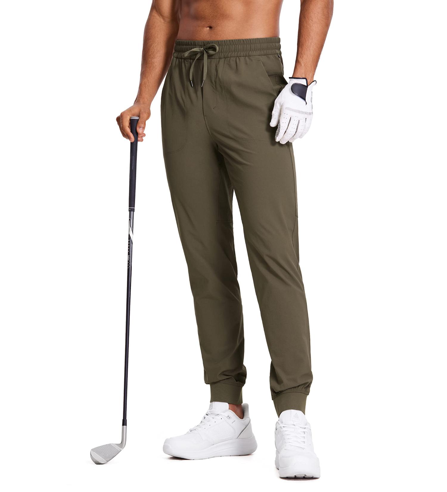 CRZ YOGA Men's Stretch Golf Joggers Pants - Quick Dry Workout Track Pants with Pockets - Large Olive Yellow - 30 inseam - Buy Online on GoSupps.com