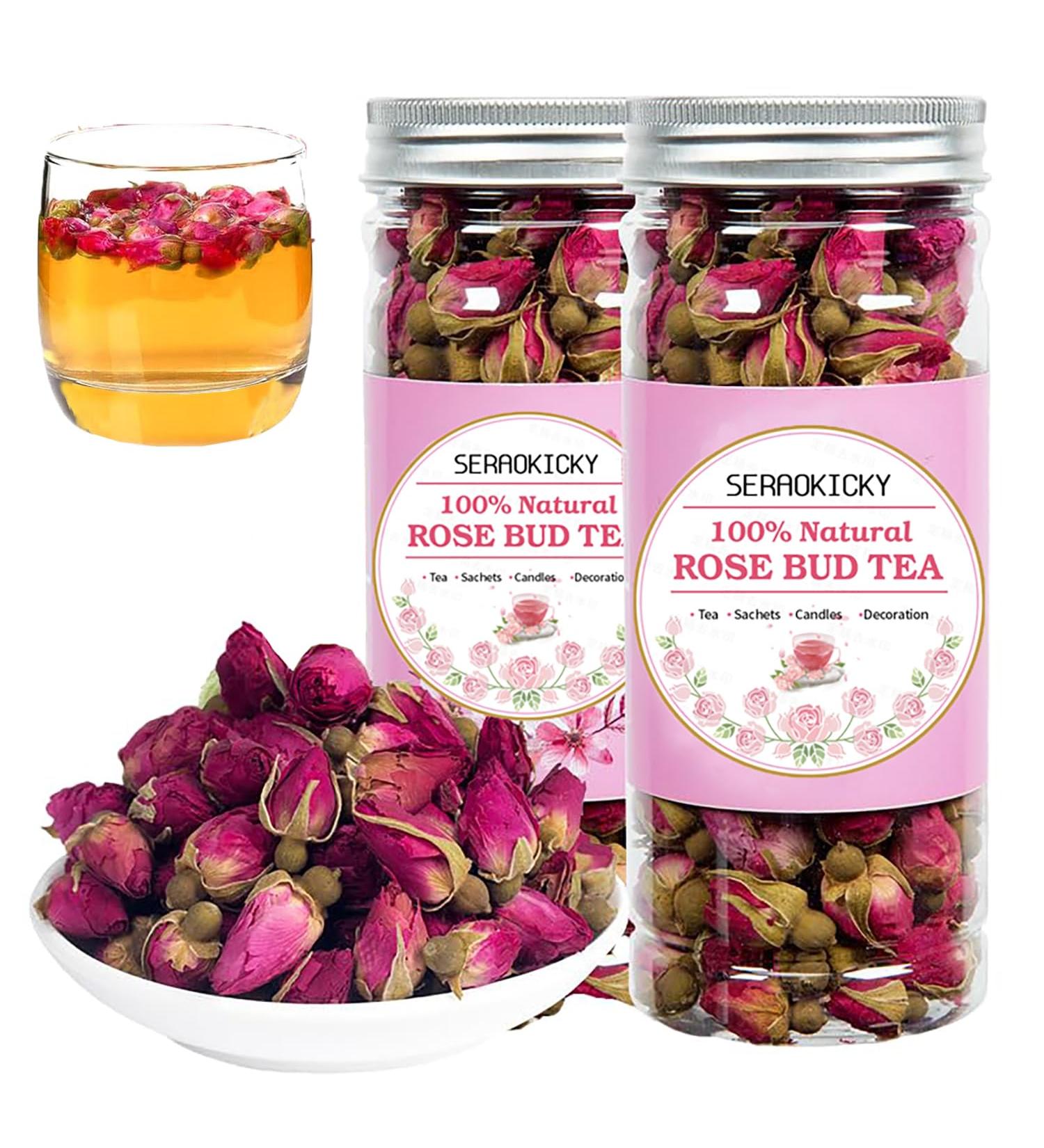 SERAOKICKY Nature Rose Tea Natural dried rose buds dried flowers rose buds 120 g rose tea 100 organic and natural red rose buds ideal for DIY tea drinks pastries - Buy Online on GoSupps.com