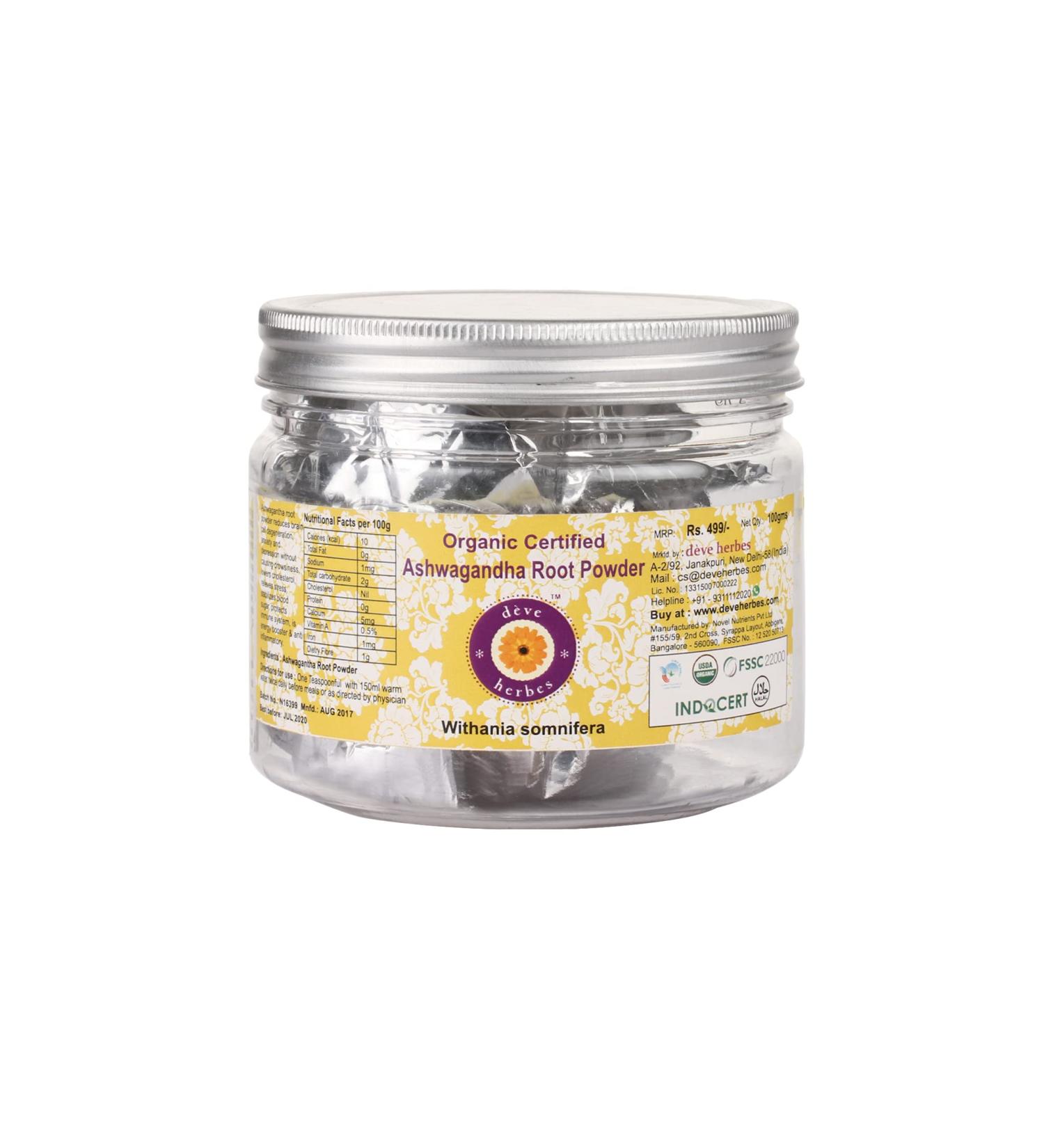 Deve Herbes Pure Ashwgandha Powder (Withania somnifera) for Skin - 100gm (3.5 oz) - Buy Online on GoSupps.com