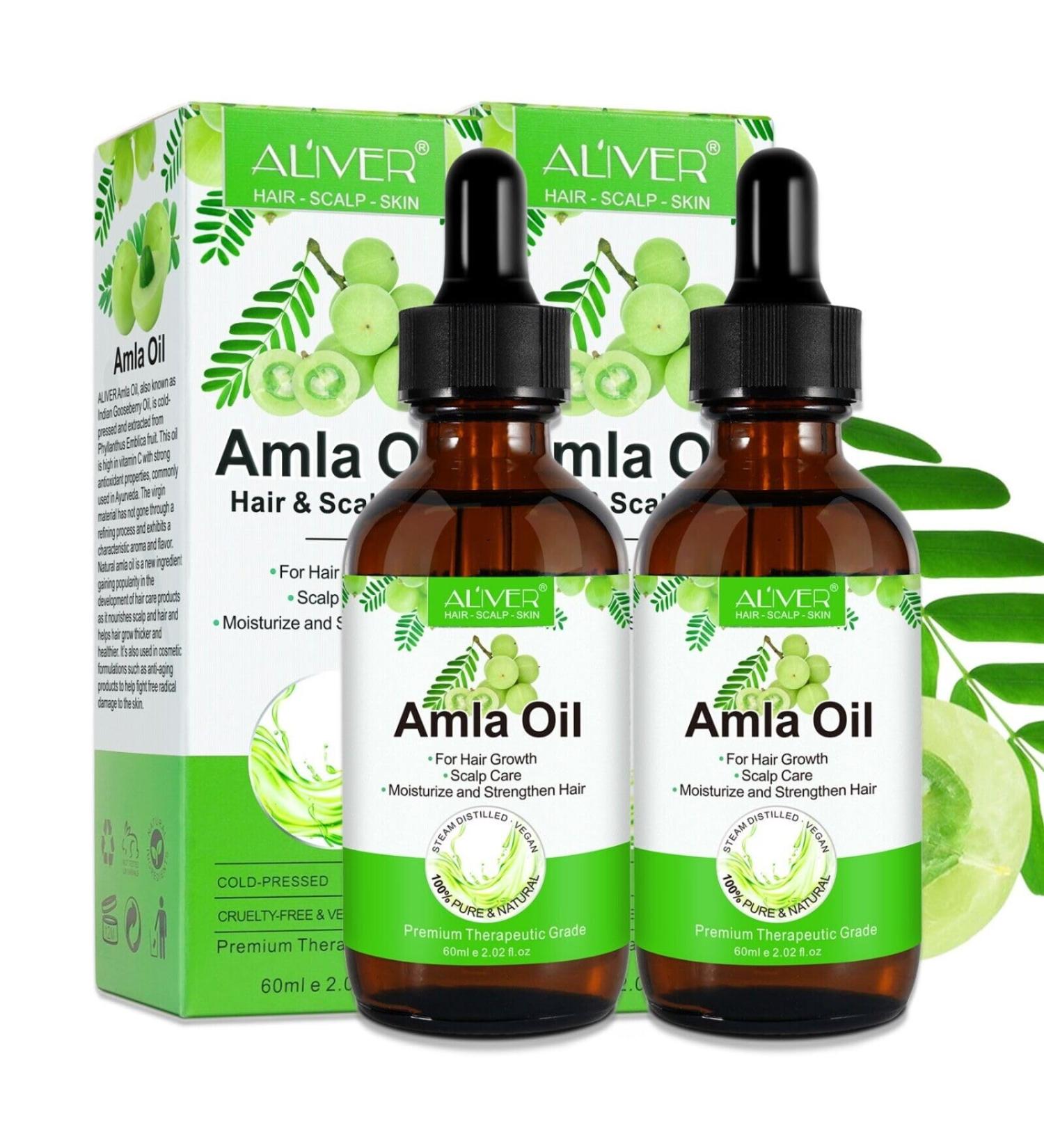  p-beauty Amla Hair Oil for intensive hair growth against dandruff and hair loss cold-pressed organic and vegan vitamin C amino acid 2 x 60 ml - Buy Online on GoSupps.com