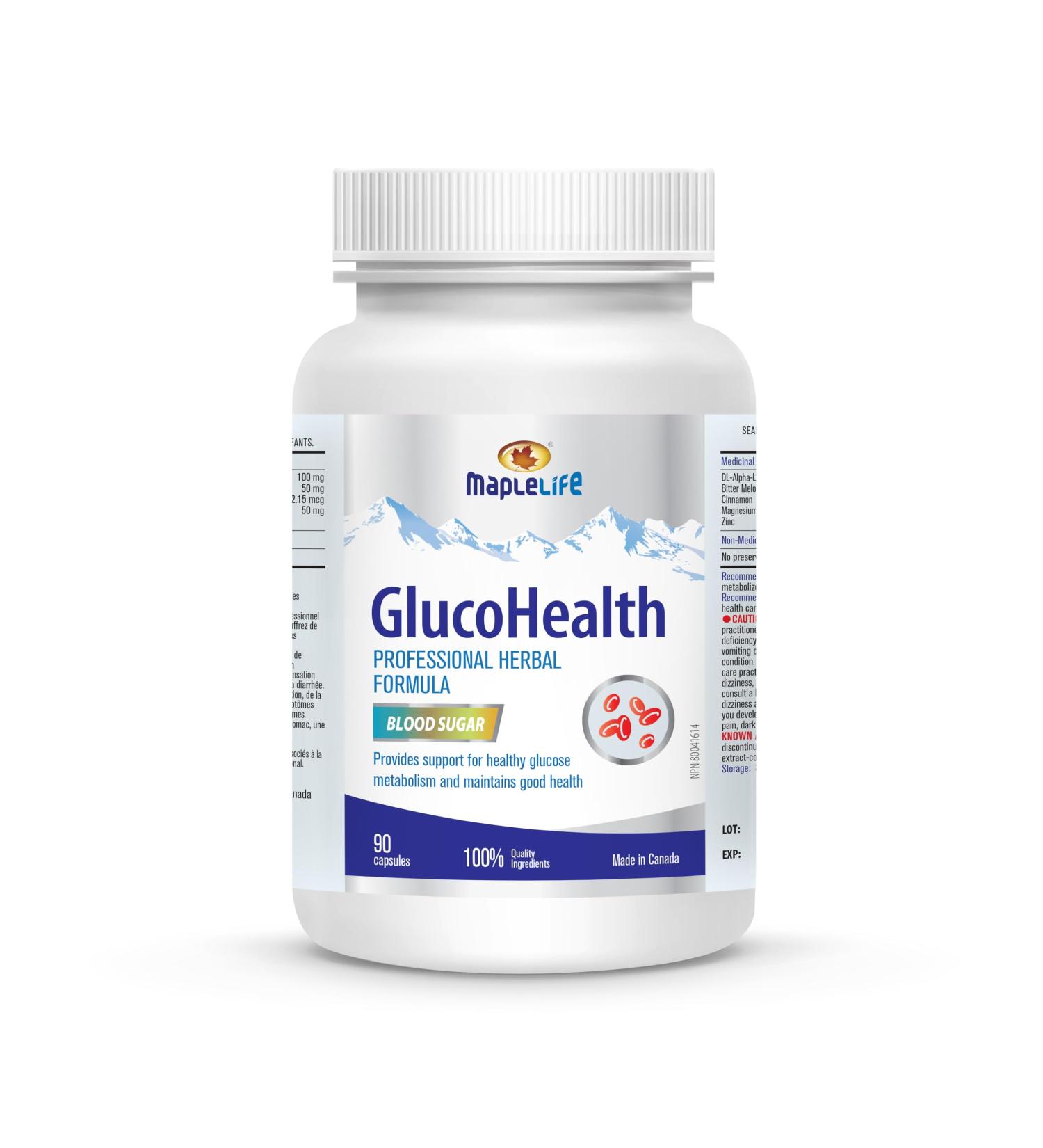 MapleLife GlucoHealth (formerly GlucoLess) Professional Herbal Formula for Blood Sugar Balance 90 Capsules - Buy Online on GoSupps.com