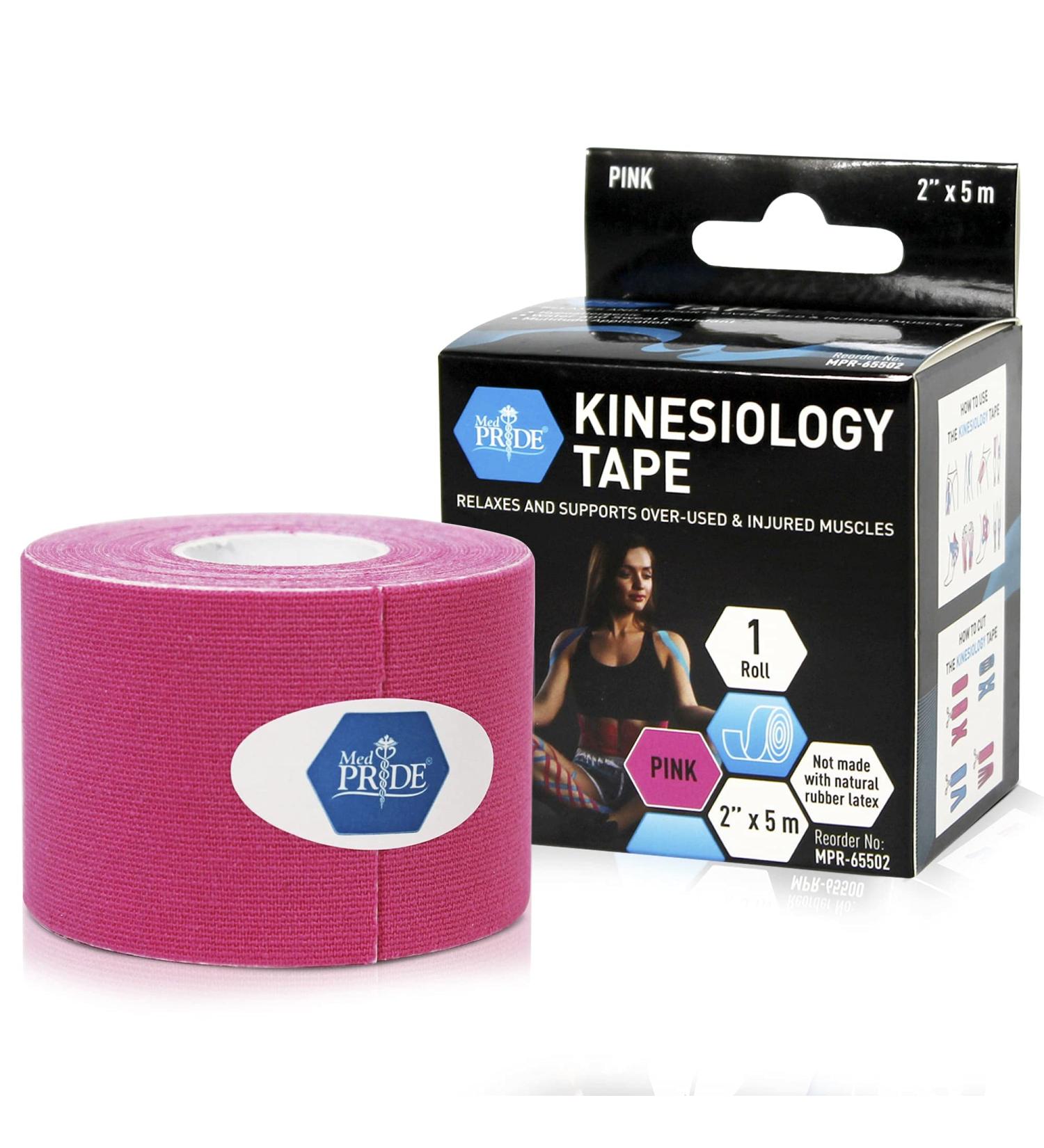 Medpride Latex-Free Kinesiology Tape 2 x 16.4 Feet - Pink - Pain Relief & Muscle Support Tape for Knee, Joints, and Injuries - Buy Online on GoSupps.com