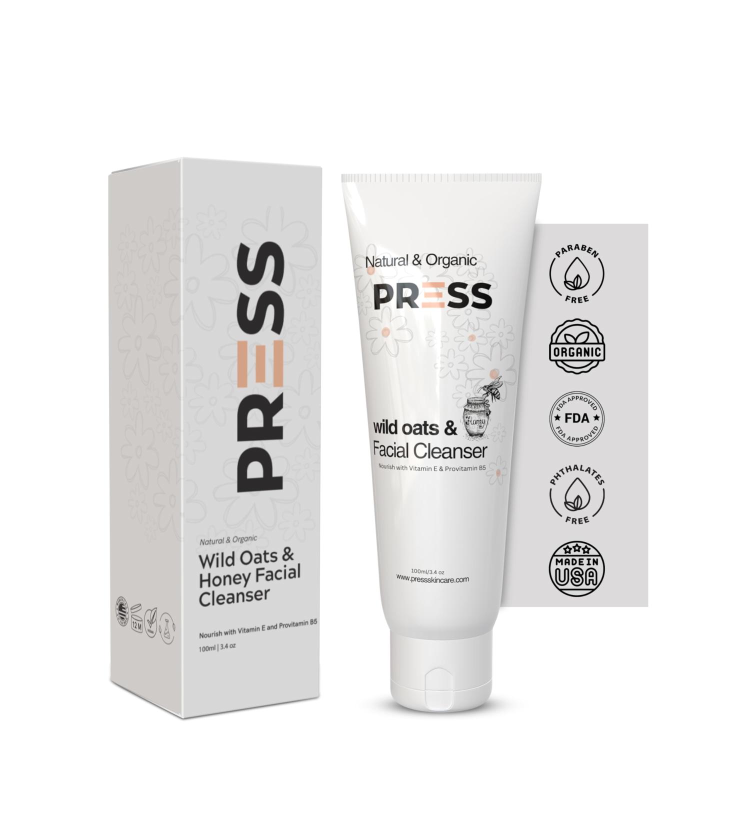PRESS Wild Oats & Honey Facial Cleanser - Gentle 3.4 oz Natural Cleanser for All Skin Types - International Shipping Available - Buy Online on GoSupps.com