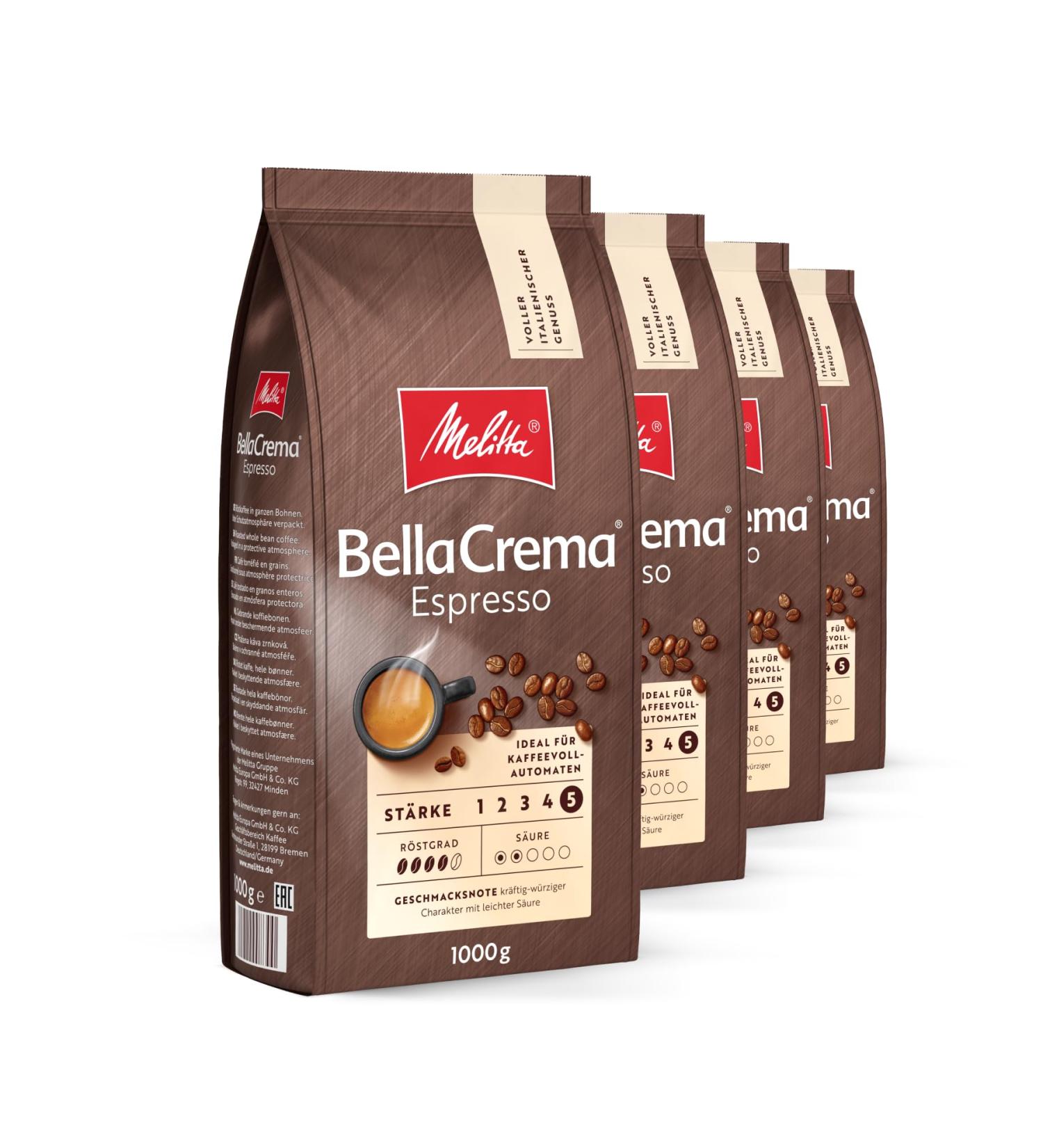 Melitta Bellacrema Espresso Coffee Beans - 4x1kg | Strong Roasted Strength 5 Perfect for Fully Automatic Machines - International Shipping - Buy Online on GoSupps.com