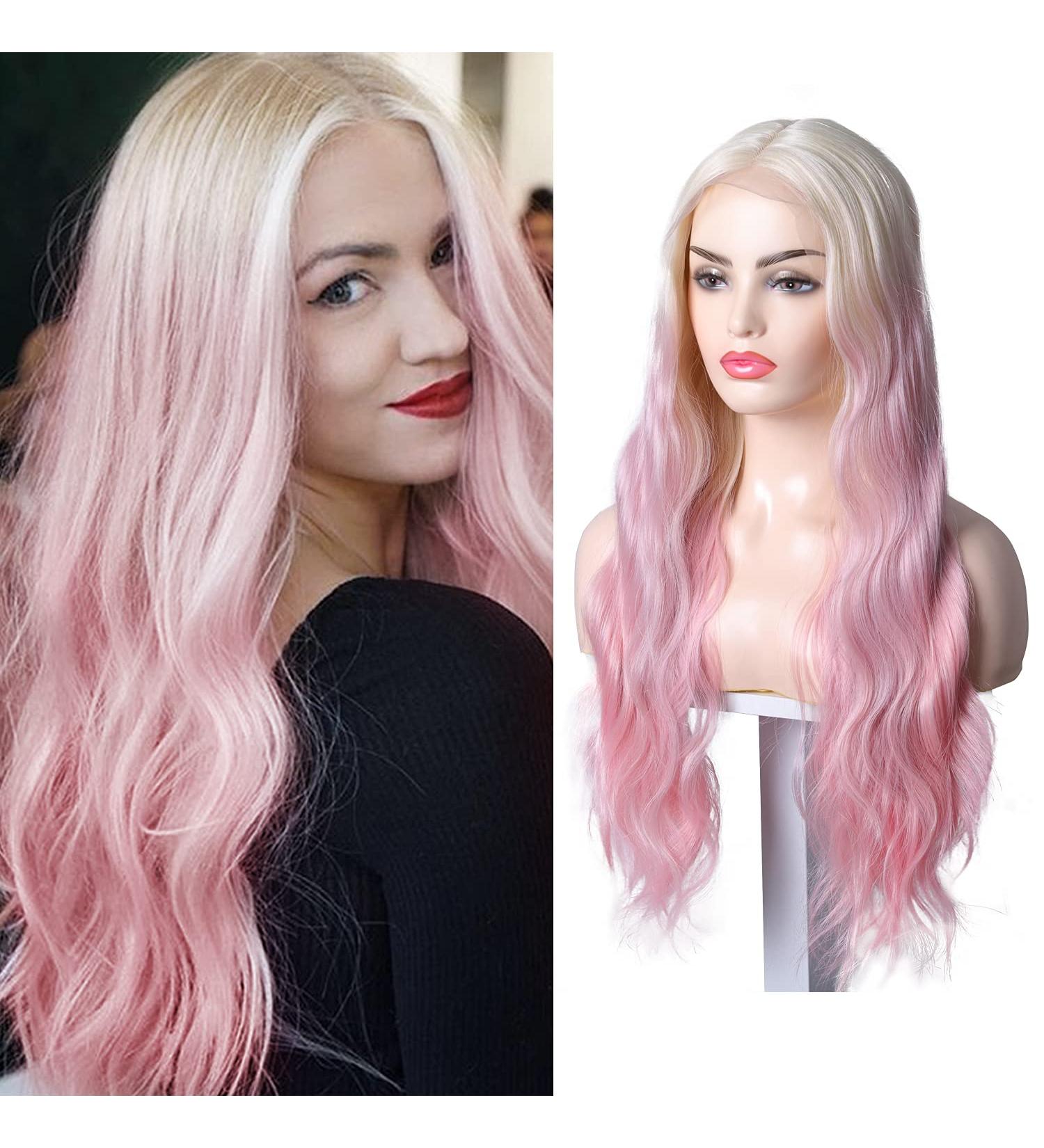 Pink Ombre Lace Front Wig 22 Body Wave Natural Hairline HD Transparent Lace - Heat Resistant Kanekalon Futura Fiber - 22 Long - Buy Online on GoSupps.com