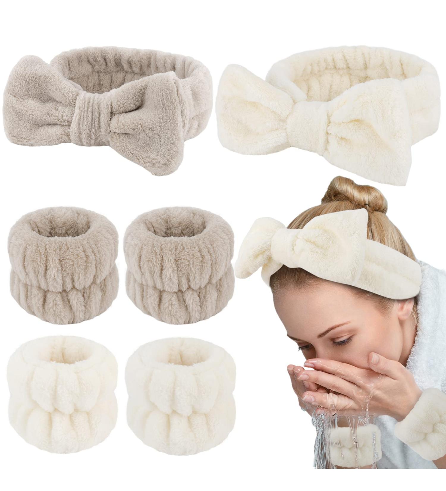 WHAVEL 6-Piece Face Wash and Spa Headband Wristband Set - Beige/Light Coffee | Makeup and Skincare Accessories - Buy Online on GoSupps.com