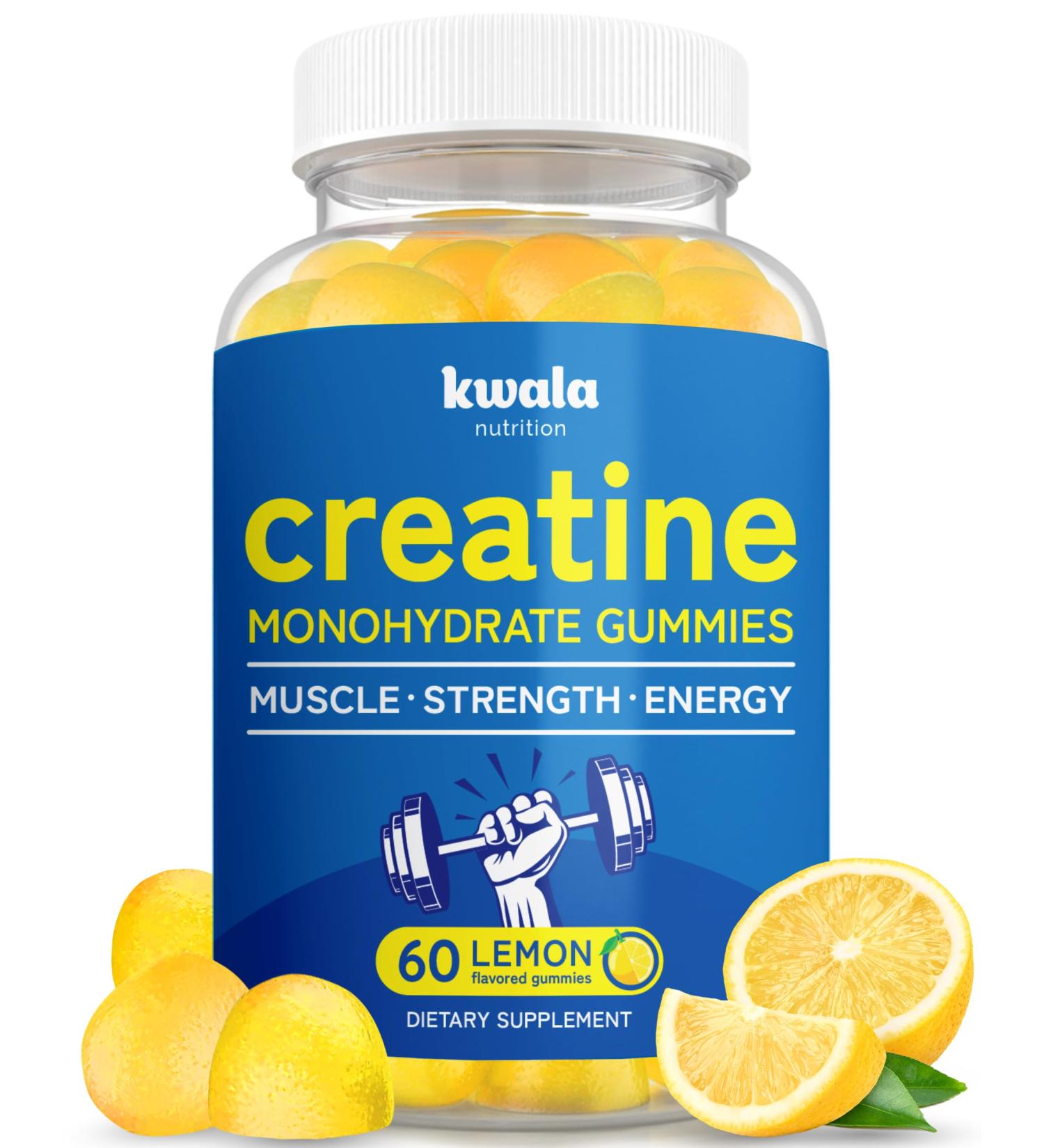 Creatine Monohydrate Gummies - Vegan Lemon Chews for Muscle Growth & Recovery - 60 Servings (5g Creatine per 5 Gummies - Buy Online on GoSupps.com