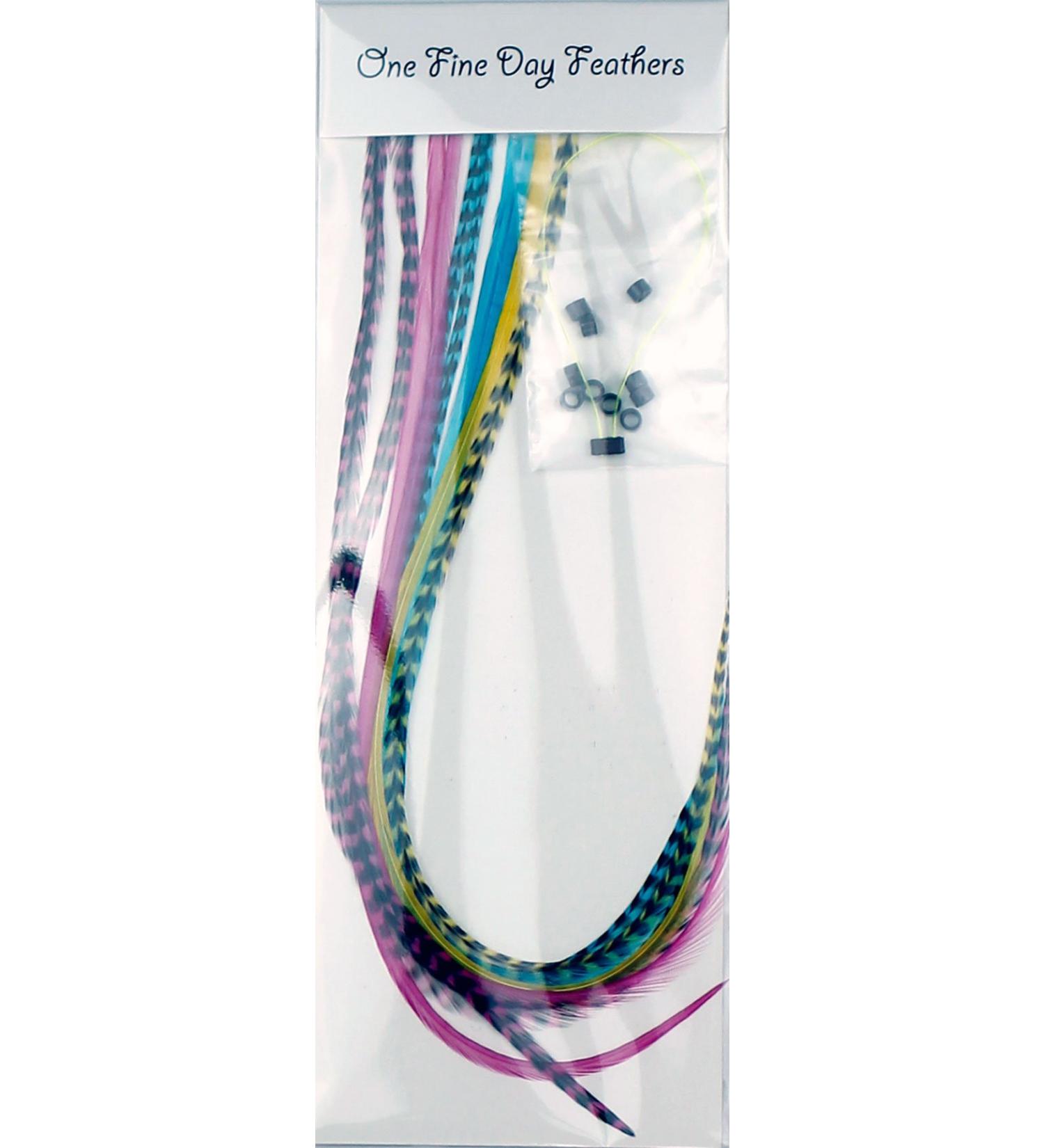 10 feather hair extensions real feathers 22-28 cm with rings/loops (Candy)