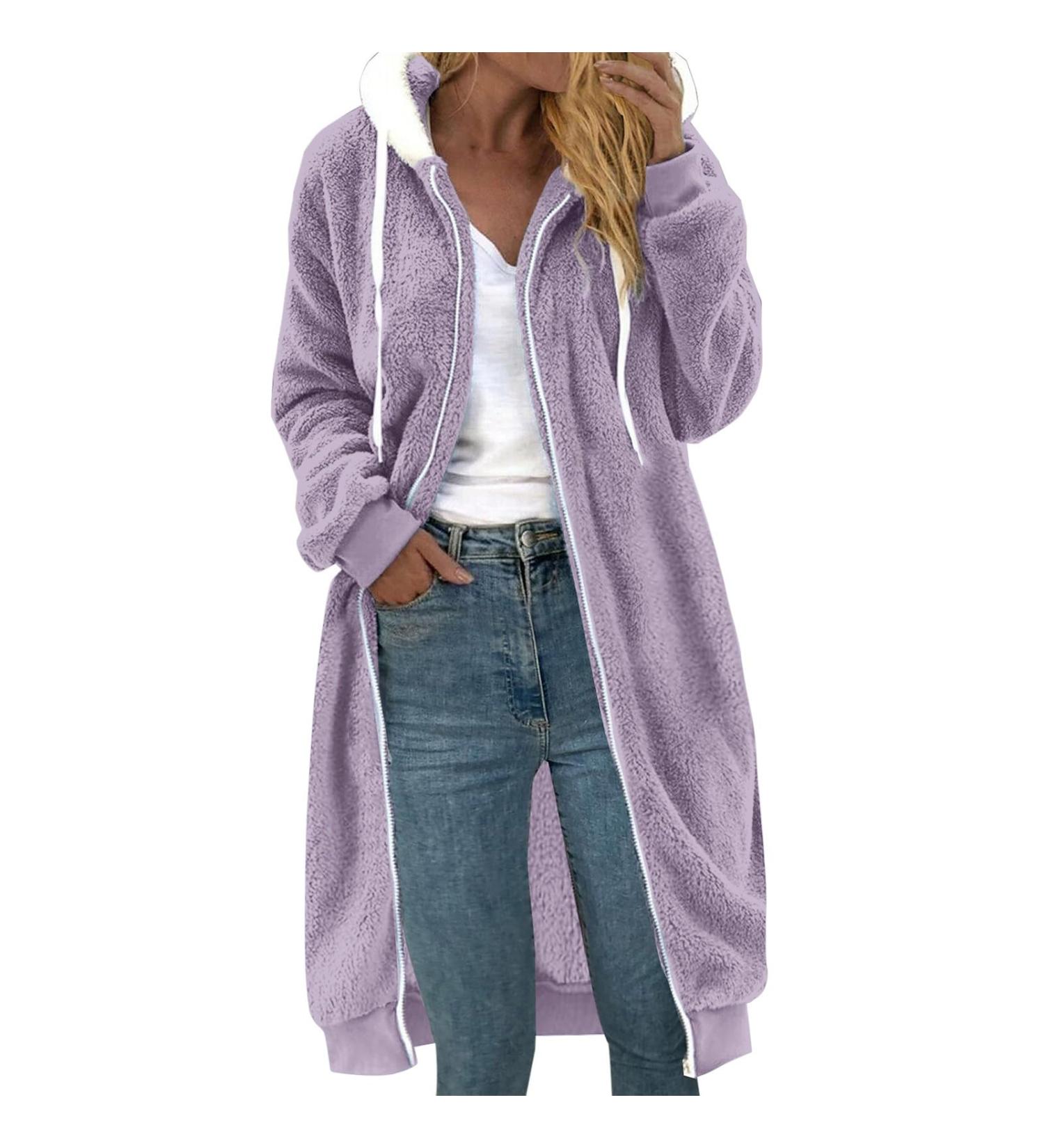 Shop Hanxiulin Women's Fleece Jacket - Cozy Plush Long-Sleeved Winter Coat in Purple | Warm & Cuddly Outerwear for All Sizes - Buy Online on GoSupps.com