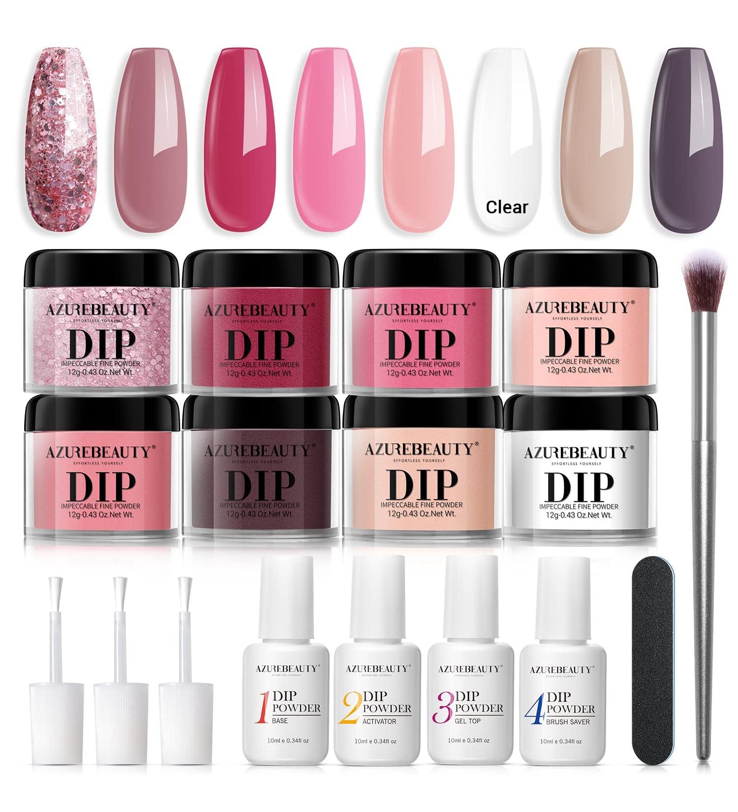 AZUREBEAUTY 17 Pcs Dip Powder Nail Kit - Classic Pink Nude Neutral Colors for French Manicure - Beginner Friendly - Buy Online on GoSupps.com