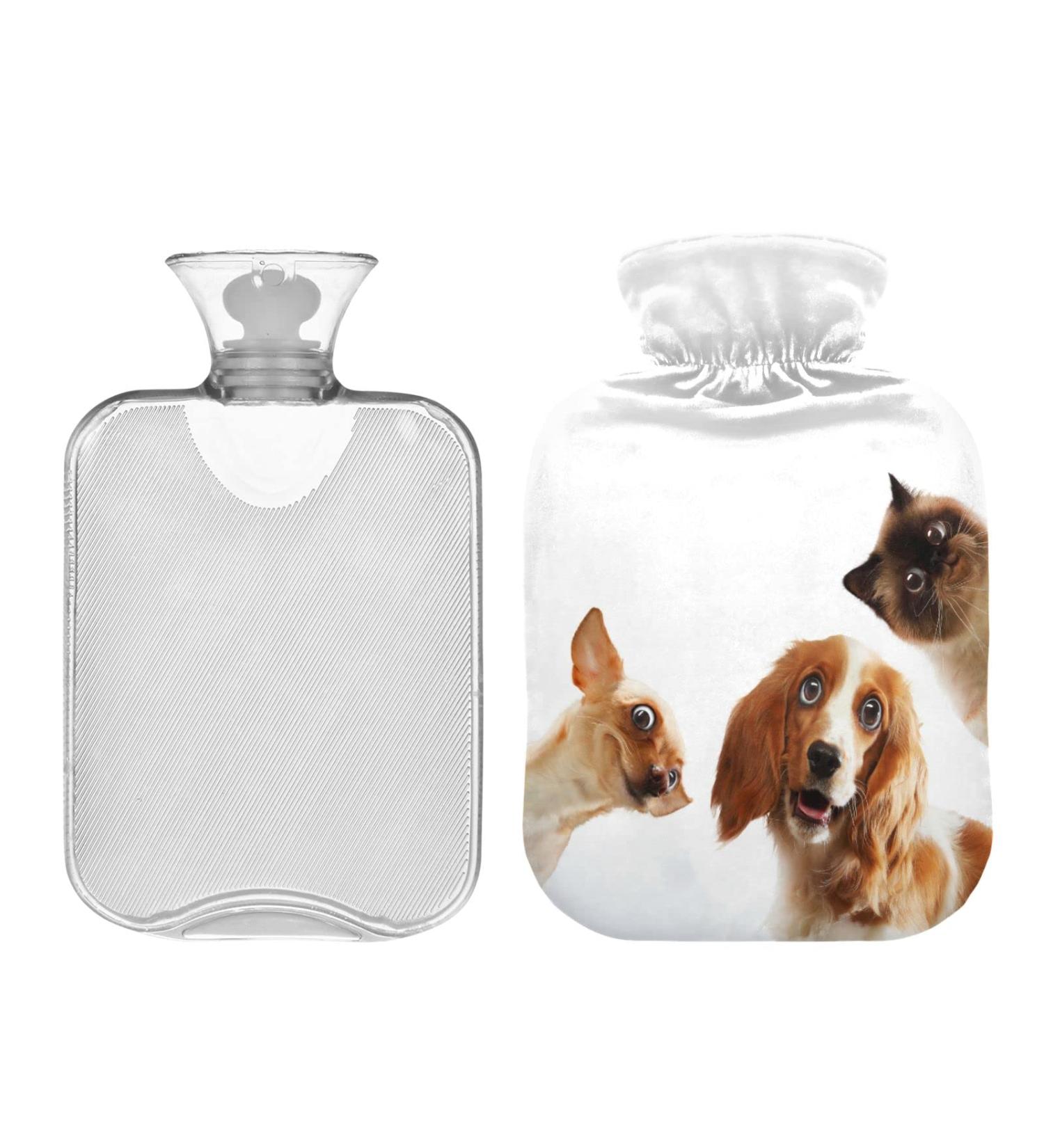 Hot Water Bottle 2L with Cover - Siamese Cats & Dogs Designs for Pain Relief & Winter Warmth - Buy Online on GoSupps.com