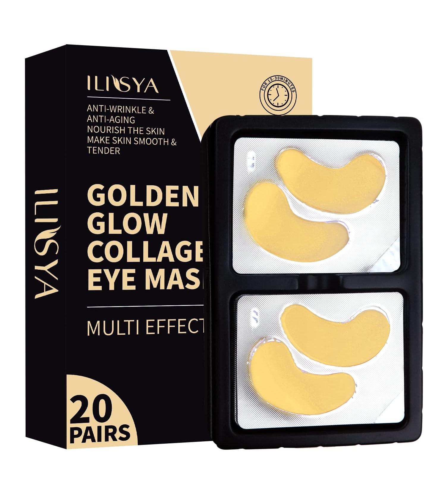 Golden Collagen Under Eye Masks - Anti-Wrinkle Anti-Aging Gel Pads for Fine Lines | 20 Pairs - Buy Online on GoSupps.com