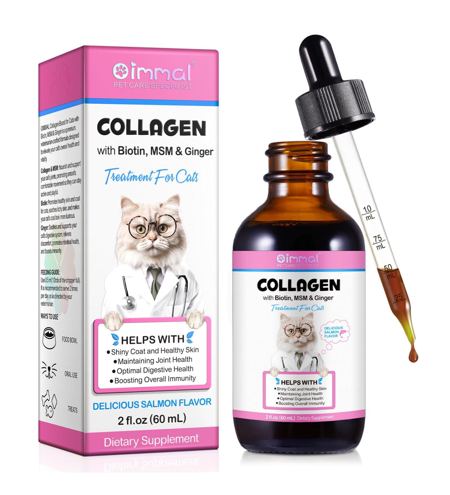 Liquid Collagen for Cats - Shiny Coat & Healthy Skin Joint & Digestive Support - Salmon Flavor 60ml - Buy Online on GoSupps.com