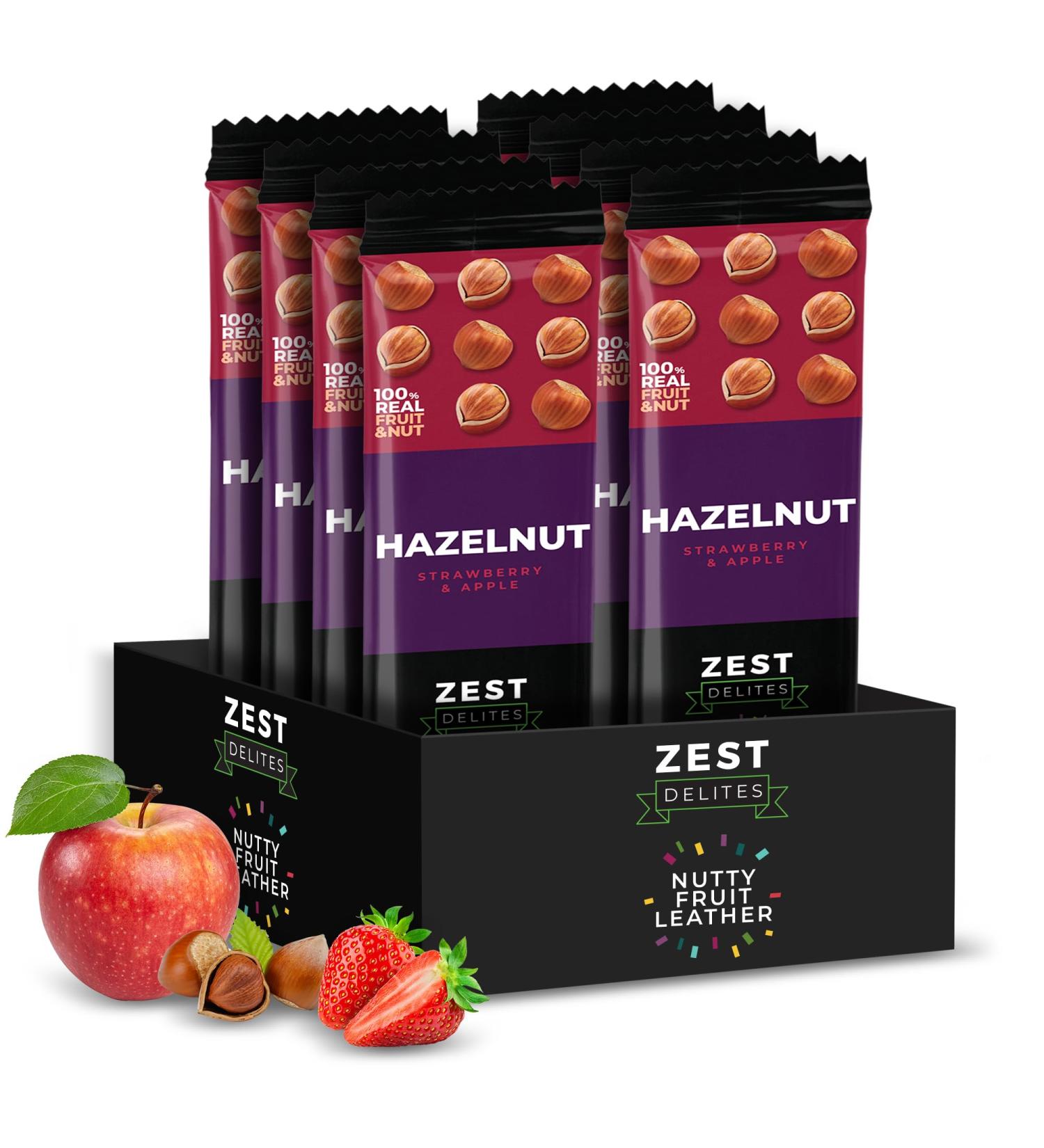 Zest Delites Hazelnut Dried Fruit Leather Snack Bars - 25g x 8 - Vegan, Gluten-Free, Sugar-Free - Buy Online on GoSupps.com