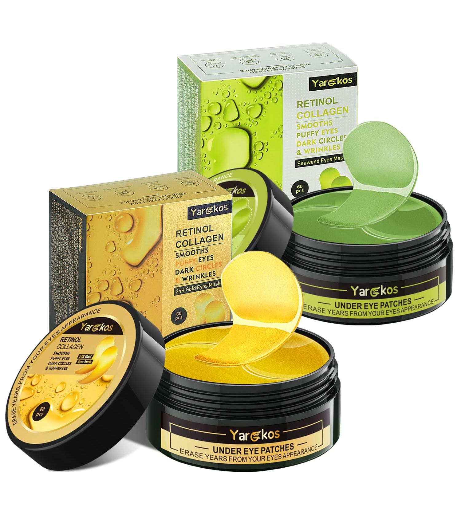 Shop 2 Packs 60 Pcs Under Eye Patches - 24K Gold & Green Gel Masks for Dark Circles Puffiness & Wrinkles - Hydrating Eye Care for Women & Men - Buy Online on GoSupps.com