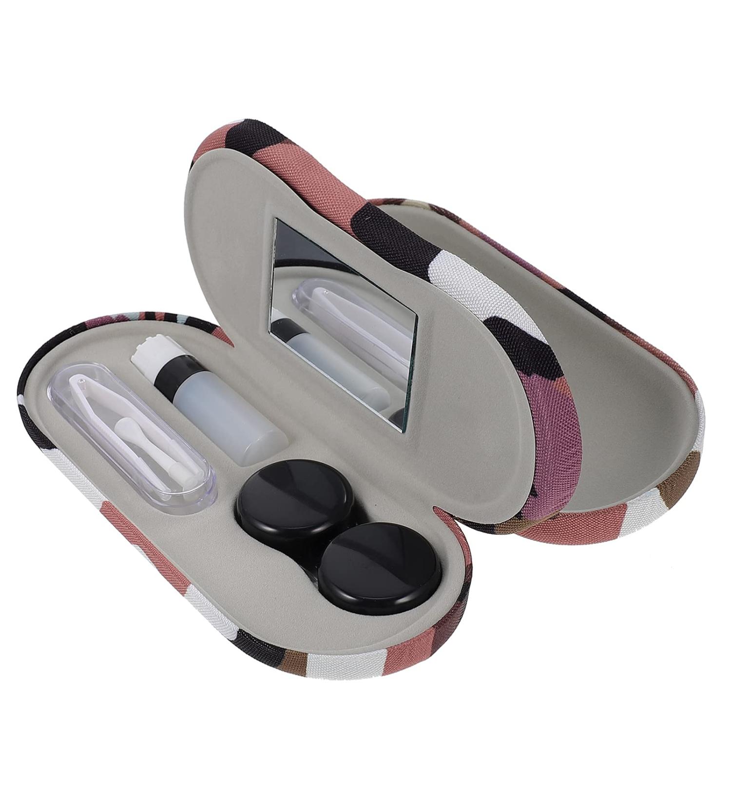 Healifty Lens Case and Glasses Case - 2 in 1 Double Sided Eye Case with Built-in Mirror Tweezer and Solution Bottle - Portable Lens Storage Box for Travel - Buy Online on GoSupps.com