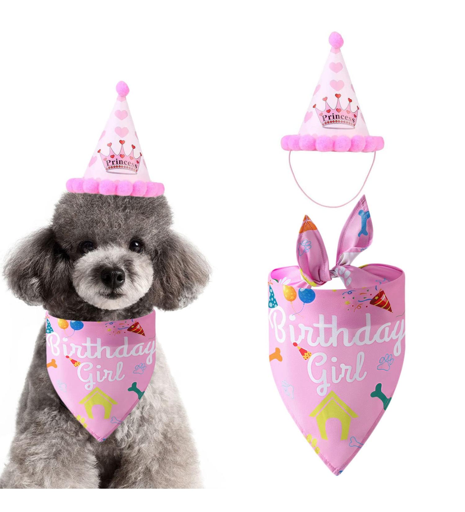 Dog Birthday Bandana Hat Kit Triangle Cotton Dog Scarf with Cute Birthday Boy/Girl Decorations Puppy Birthday Party Hat Set Dog Birthday Cake Outfit Gift/Pet Party Supplies Accessories (pink) - Buy Online on GoSupps.com