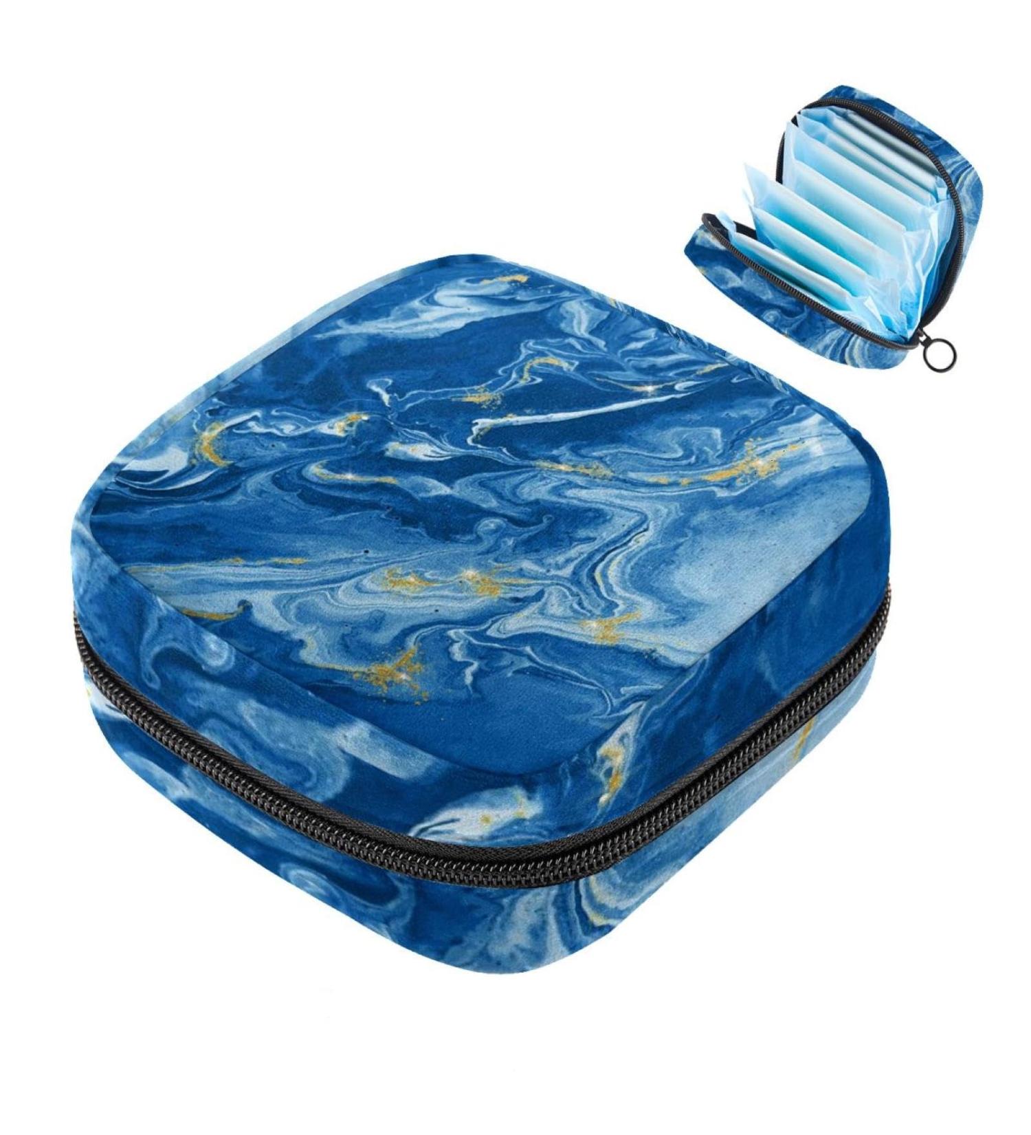 Blue Marble Texture Sanitary Napkin Storage Bag | Portable Menstrual Cup Pouch & Nursing Pad Holder - Multi-colored 4 - Buy Online on GoSupps.com