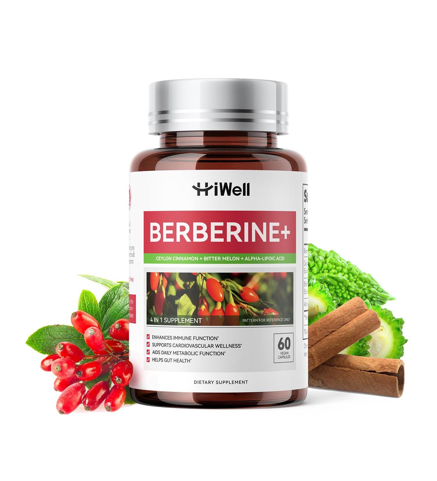 HiWell Berberine with Ceylon Cinnamon, Support Blood Sugar, Cholesterol Health & Immune*, Gluten-Free, Non-GMO & Vegan Berberine Supplement, 60 Capsules - Buy Online on GoSupps.com