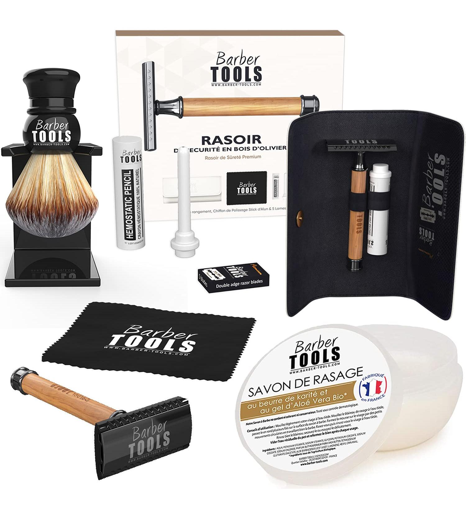 Premium Shaving Set - Safety Razor + 5 Blades + Brush + 150ml Shaving Soap + Alumenstone | Best Barber Tools for Men - Buy Online on GoSupps.com