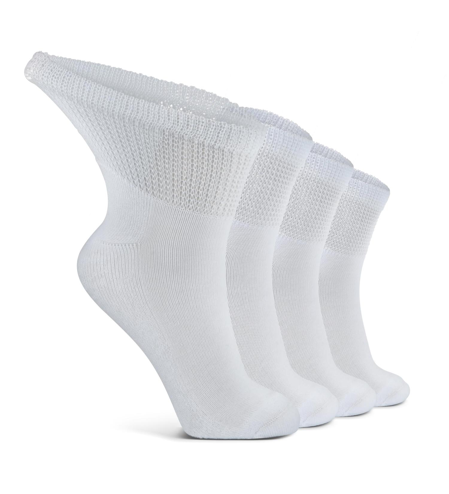 LIN Diabetic Socks for Men & Women - Non-Binding Circulatory Extra Wide Top - Quarter White - 10-13 - 4 Pairs - Buy Online on GoSupps.com