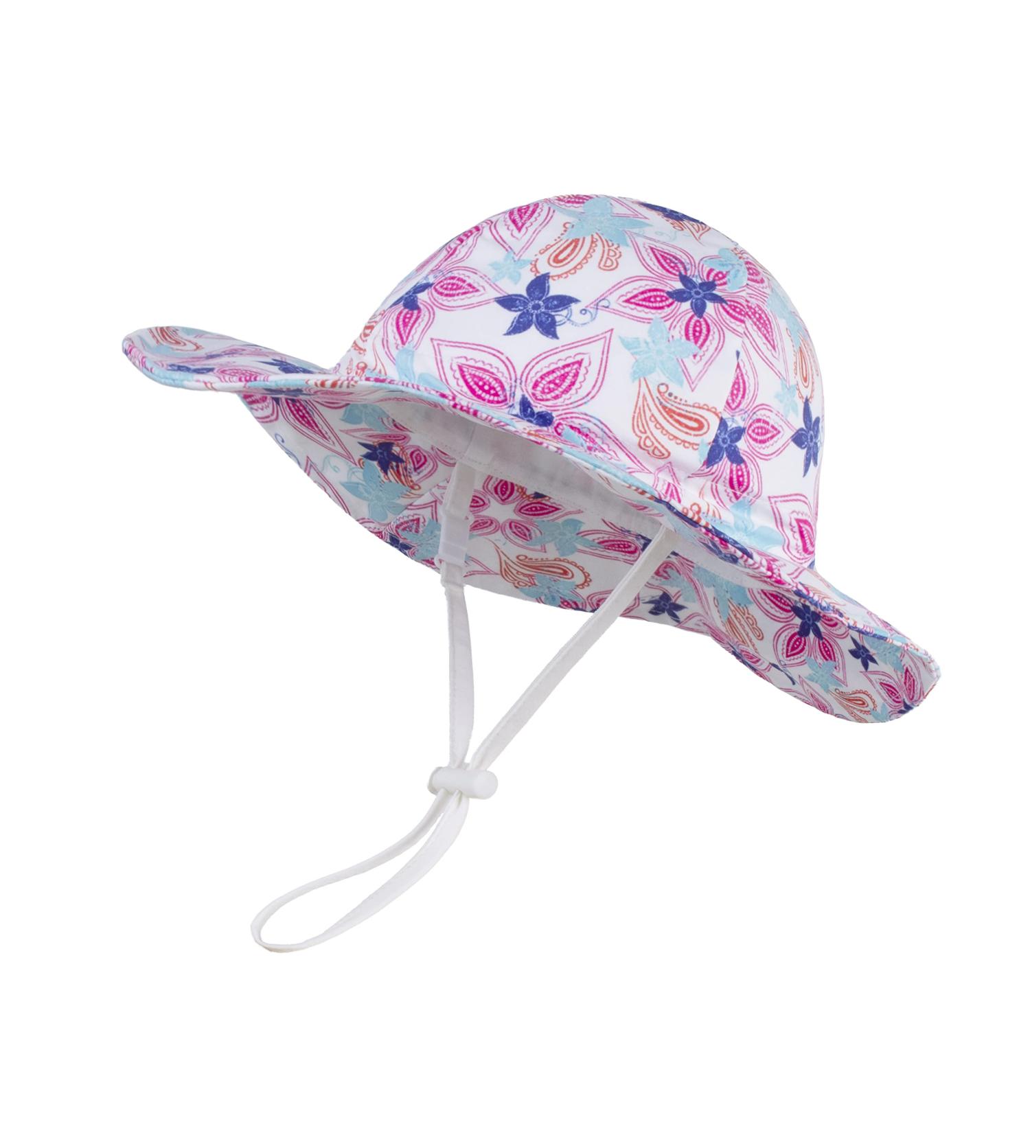 LANGZHEN Baby Girls Beach Sun Hat with Chin Strap | Adjustable Toddler Kids Wide Brim Summer Play Hat | Maple Leaves Design | 1-2 Years - Buy Online on GoSupps.com