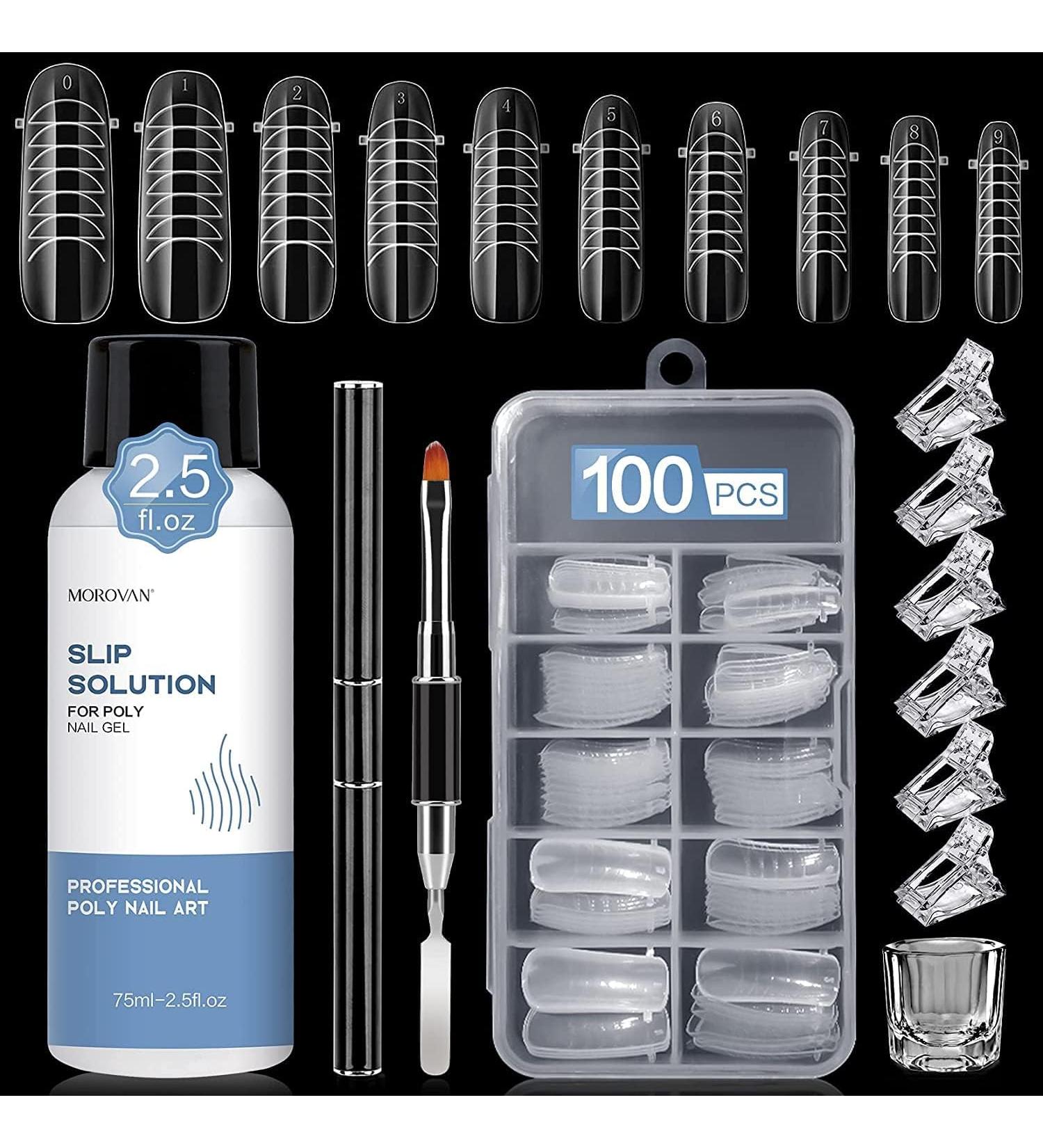 Morovan Poly Gel Slip Solution - 2.5Oz Nail Extension Gel with Brush Clips & Crystal Cup for Easy DIY Nail Art - Buy Online on GoSupps.com