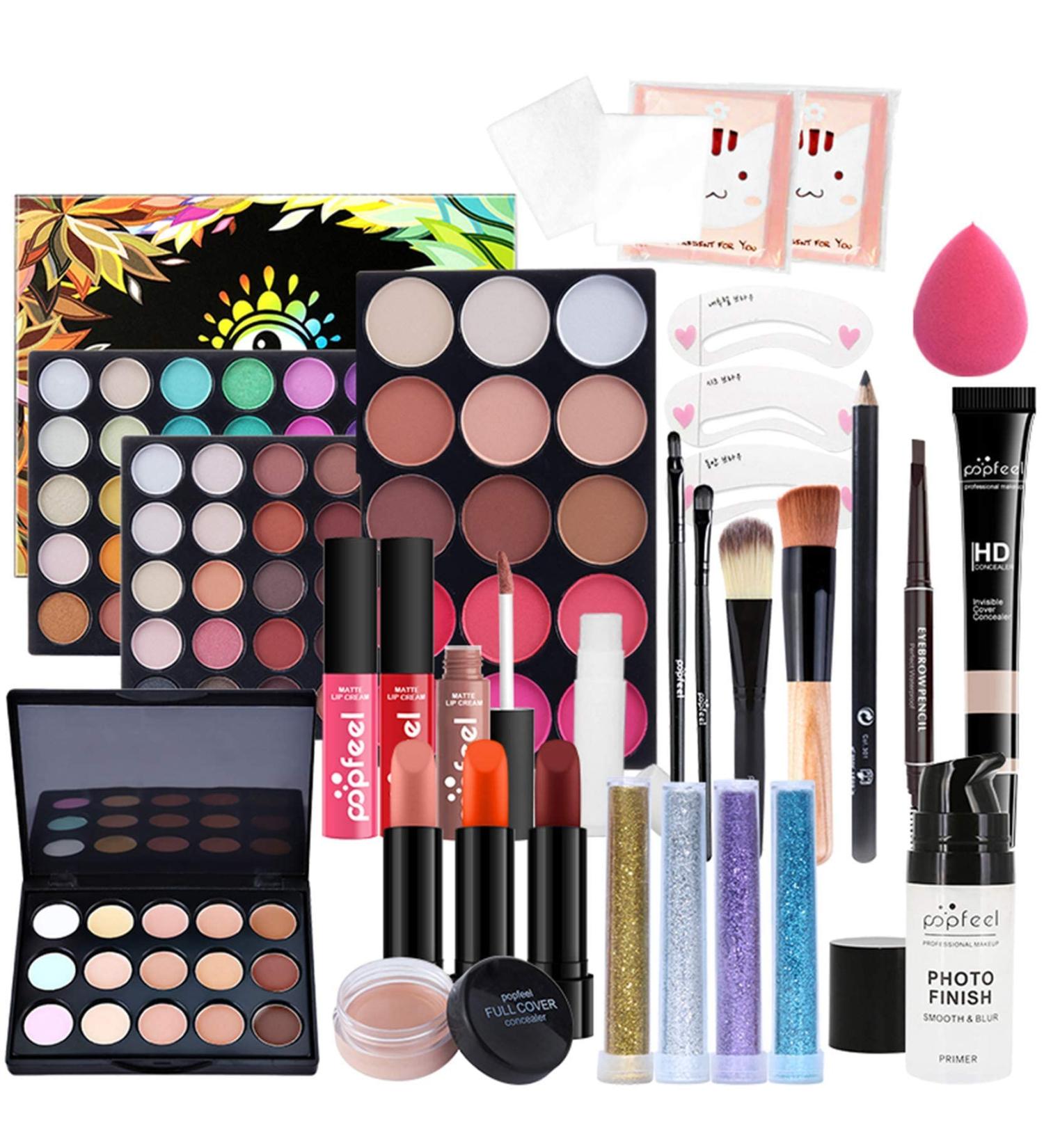 All-in-One Make-Up Case & Set for Girls - 25pcs Cosmetic Palette Eyeshadow Lipstick & Blush Starter Kit Gift - Buy Online on GoSupps.com