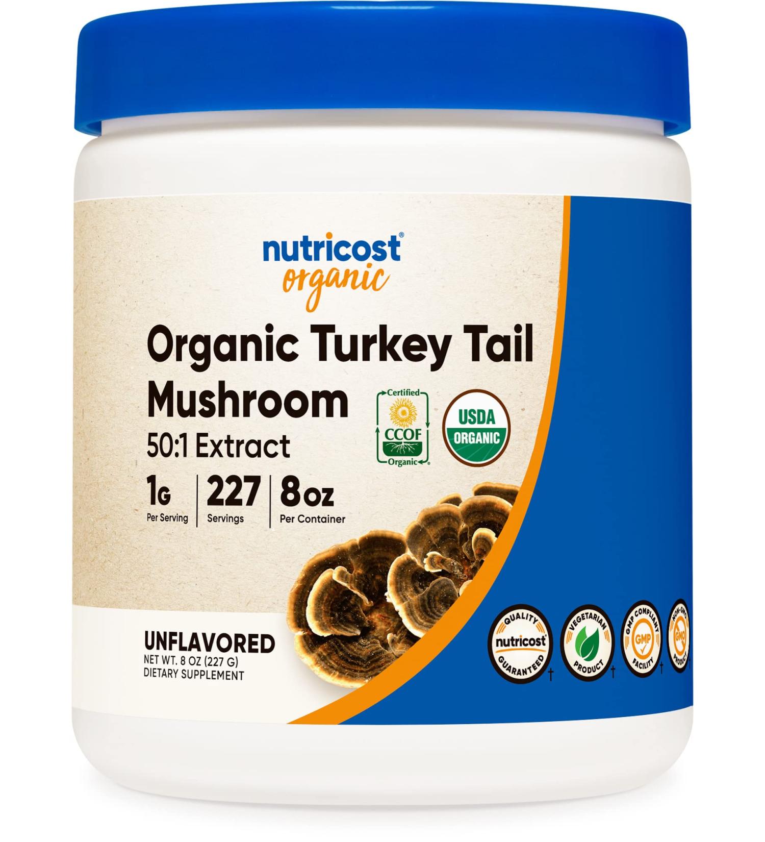 Nutricost Organic Turkey Tail Mushroom Powder 8 oz - 50:1 Extract, Gluten-Free, Non-GMO, Vegetarian Friendly - Buy Online on GoSupps.com