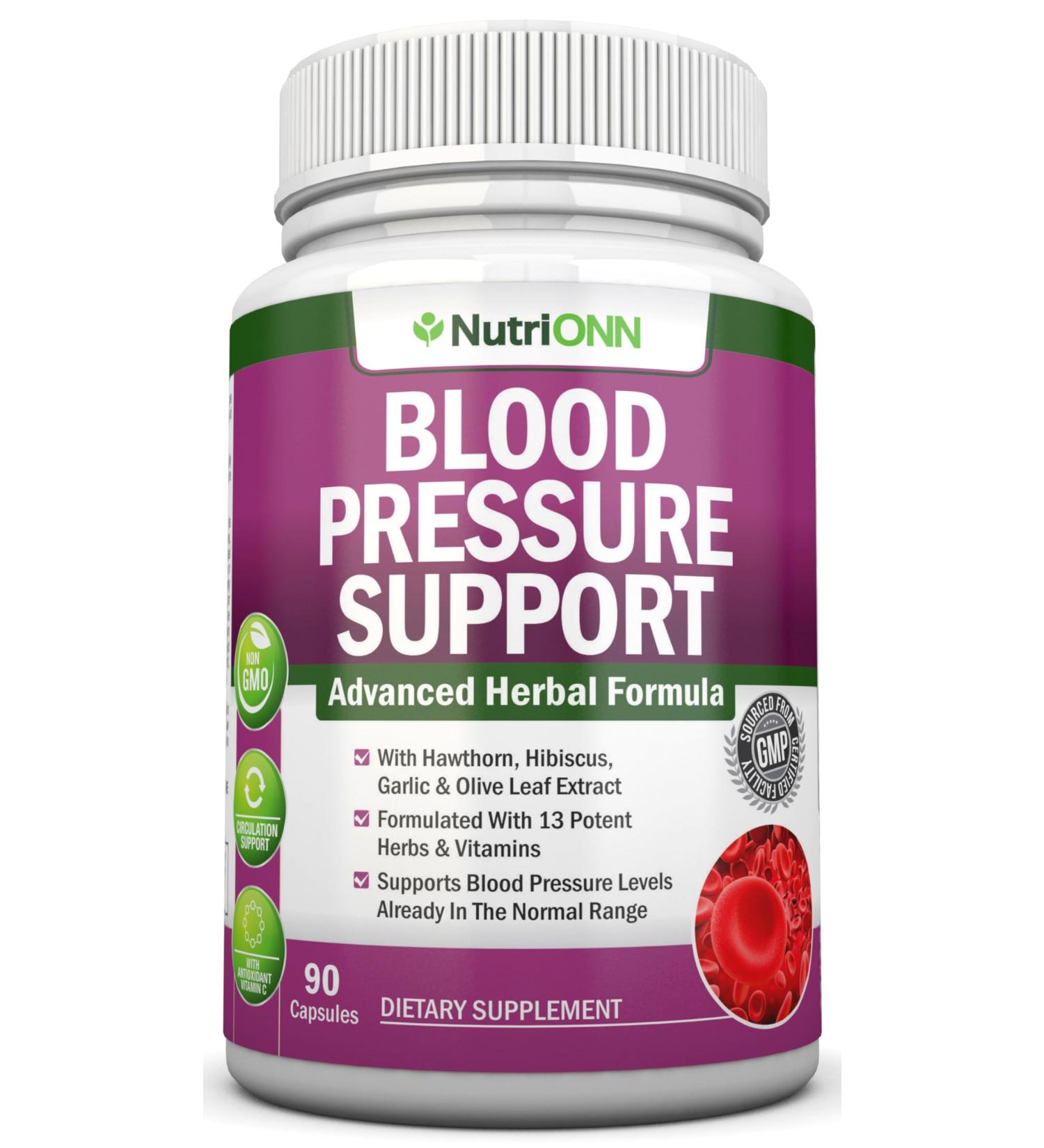 Blood Pressure Support Supplement - 13 Herbs & Vitamins - with Hawthorn Hibiscus Garlic & Olive Leaf Extract - Natural Supplement for Women & Men - High Strength Capsules - Non-GMO - 90 Day Supply - Buy Online on GoSupps.com