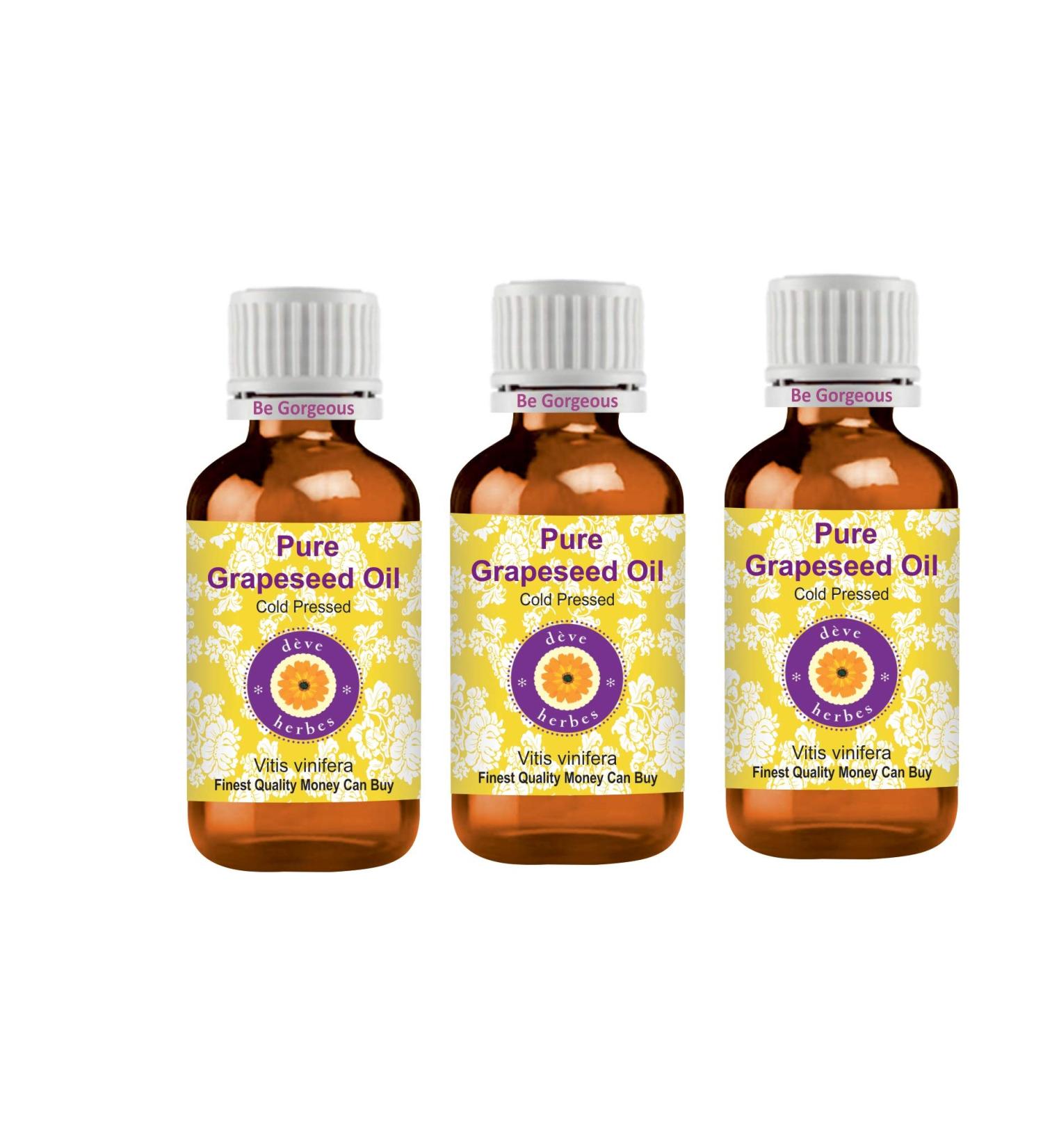Deve Herbes Pure Grapeseed Oil Vitis vinifera 100 Natural Therapeutic Grade Cold Pressed for Personal Care Pack of Three 100ml X 3 10 oz - Buy Online on GoSupps.com