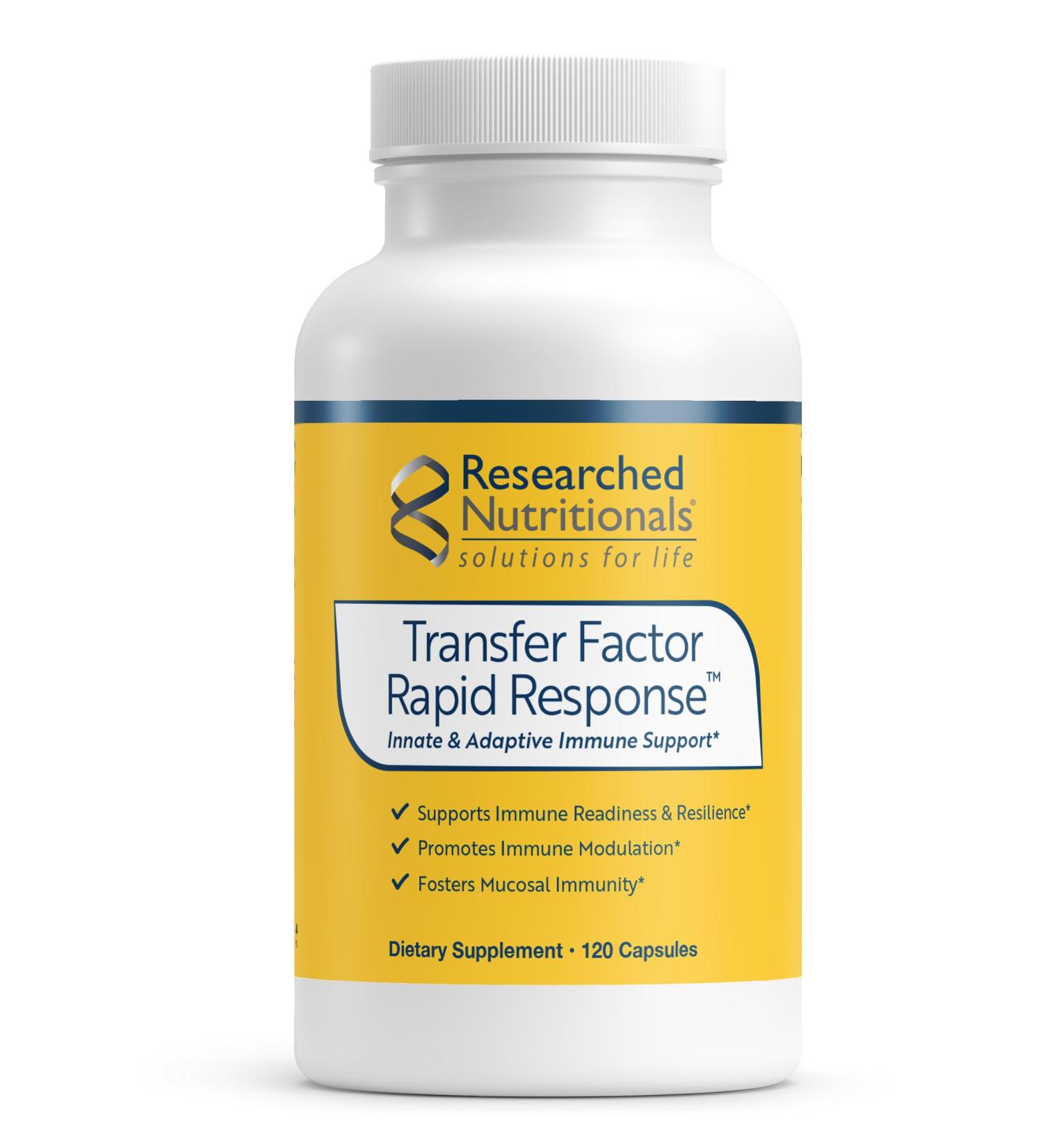 Researched Nutritionals Transfer Factor Rapid Response Immune Support Supplement - Colostrum Blend with Beta Glucan IP-6 & Lactoferrin Fast-Acting Innate & Adaptive Immune Modulation (120 Capsules) - Buy Online on GoSupps.com