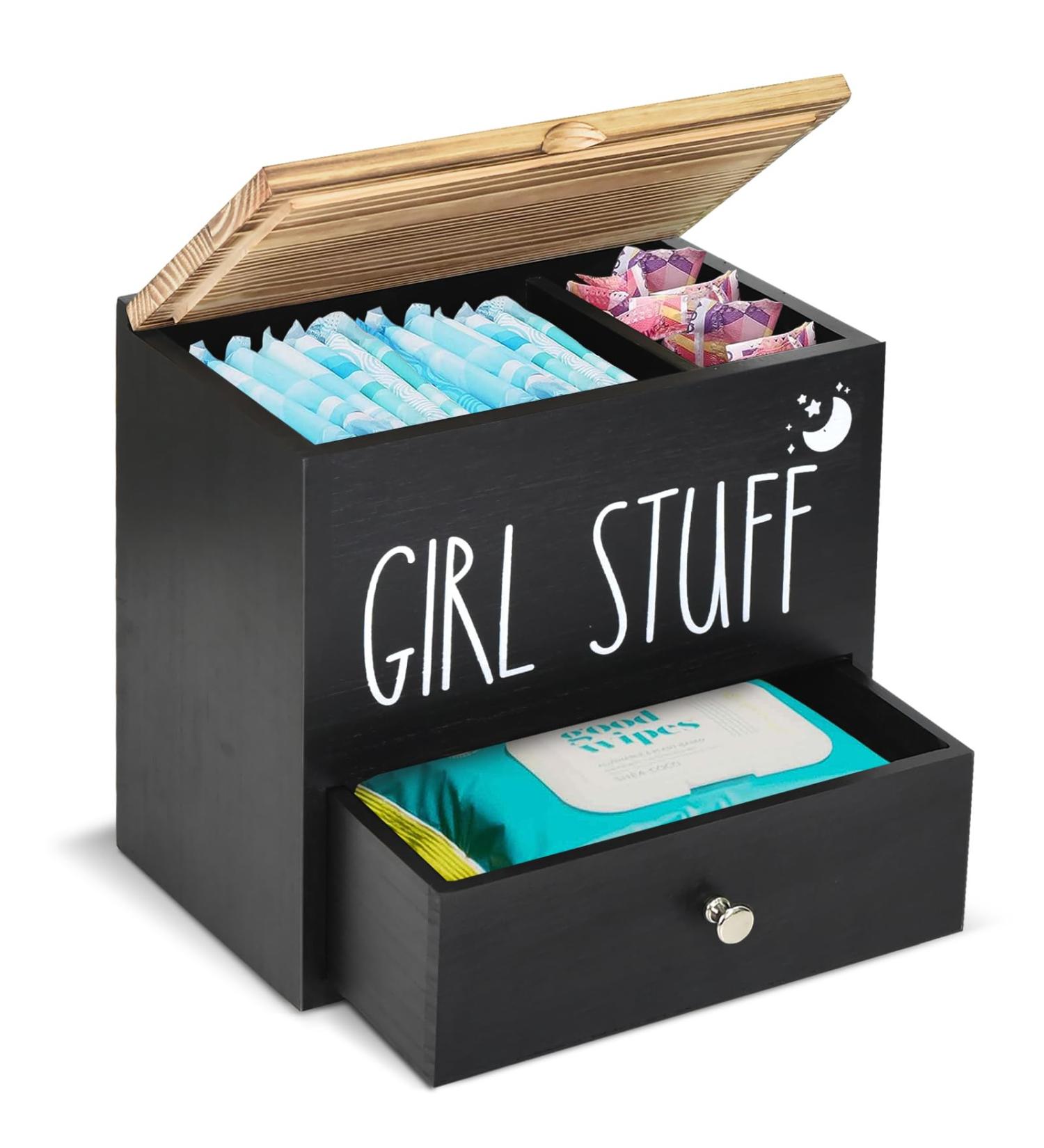 Ukonvi Black Tampon Storage Container with Lid - Stylish Bathroom Canisters for Organized Storage | International Shipping Available - Buy Online on GoSupps.com