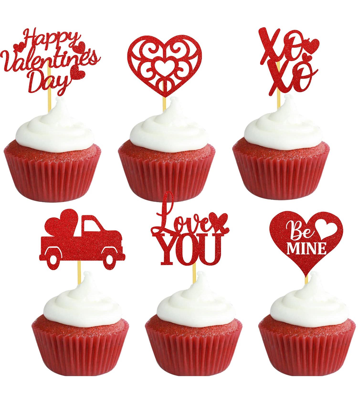 Happy Valentine's Day Cupcake Toppers Heart Love You Food Picks Wedding Anniversary Engagement Bridal Shower Party Favors - Buy Online on GoSupps.com
