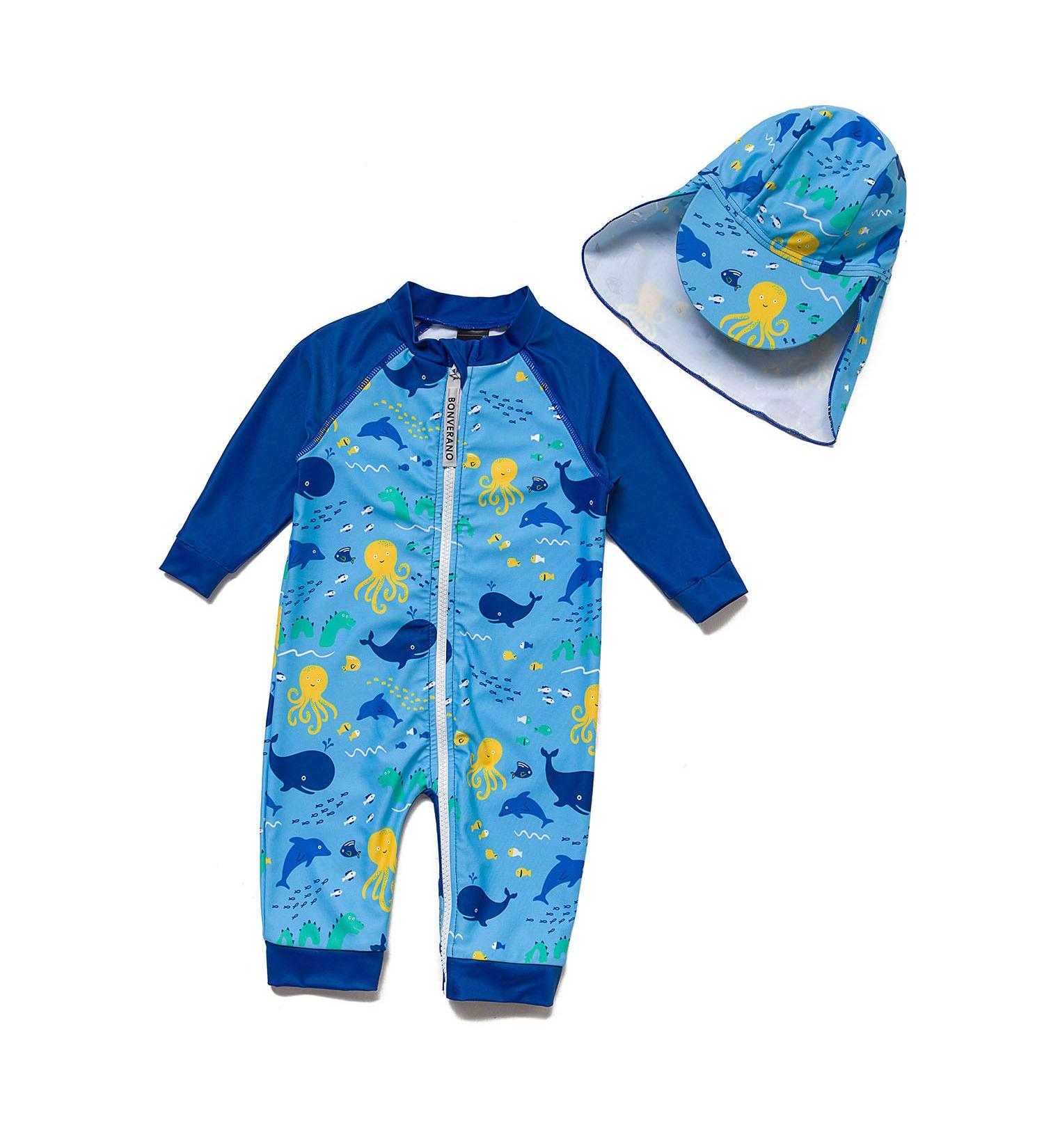 BONVERANO Baby Boys Swimsuit | Full-Length Zipper One Piece with UPF 50+ Sun Protection | 2-3 Years Sea | Toddler Bathing Suit - Buy Online on GoSupps.com