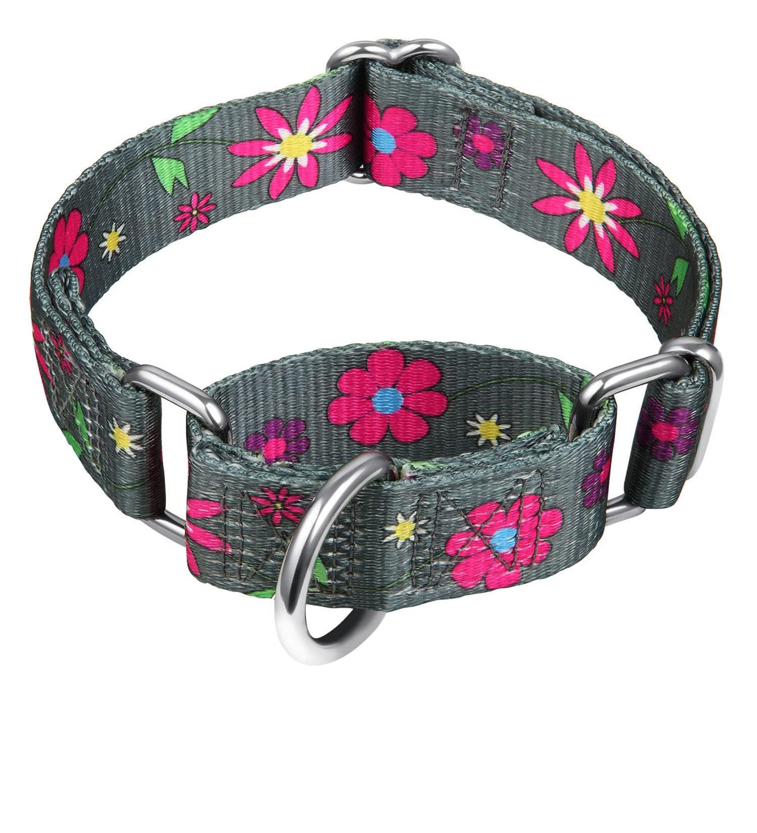 Shop Large Floral Martingale Dog Collar | No Pull Adjustable Durable | Sunflower & Graphite Gray - 43.2-63.3 cm 1 Inch Wide - Buy Online on GoSupps.com