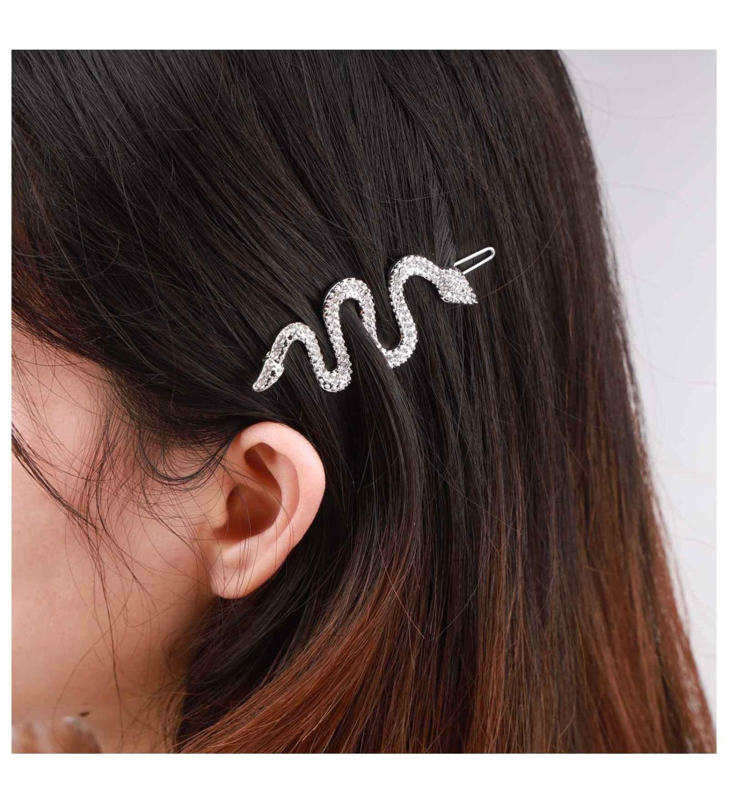 Iaceble Bohemia Crystal Snake Hair Clip Barrette - Silver Rhinestone Hairpin for Women and Girls - Buy Online on GoSupps.com