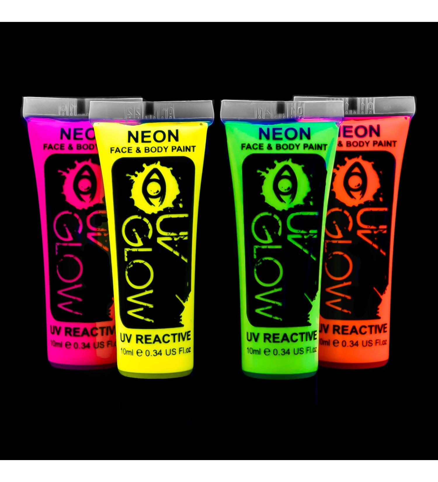 UV Glow Blacklight Face and Body Paint Set - 4 Tubes, 0.34oz each - Neon Fluorescent - Buy Online on GoSupps.com