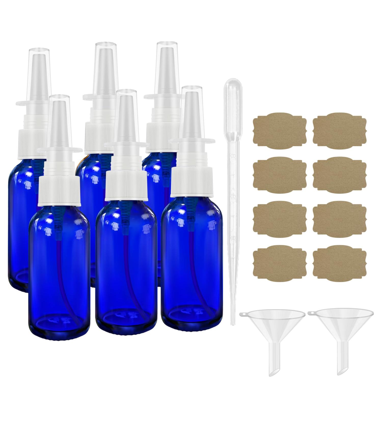 6Pcs 1oz Amber Glass Nasal Spray Bottles with Funnels & Labels - Refillable Fine Mist Spray - International Shipping - Buy Online on GoSupps.com