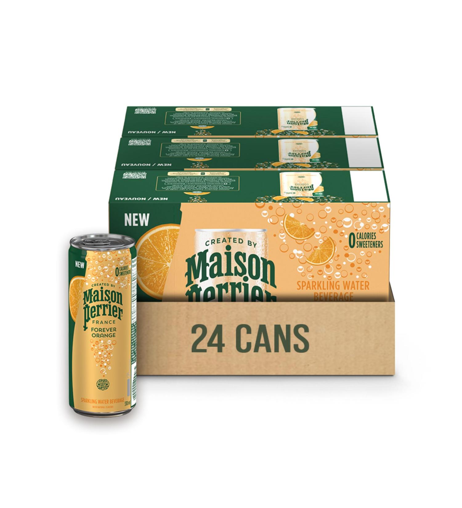 Maison Perrier Forever Orange Sparkling Water Beverage Natural Orange Flavour No Calories No Sweeteners No Sodium Sourced & Bottled In France 24 Cans - Buy Online on GoSupps.com