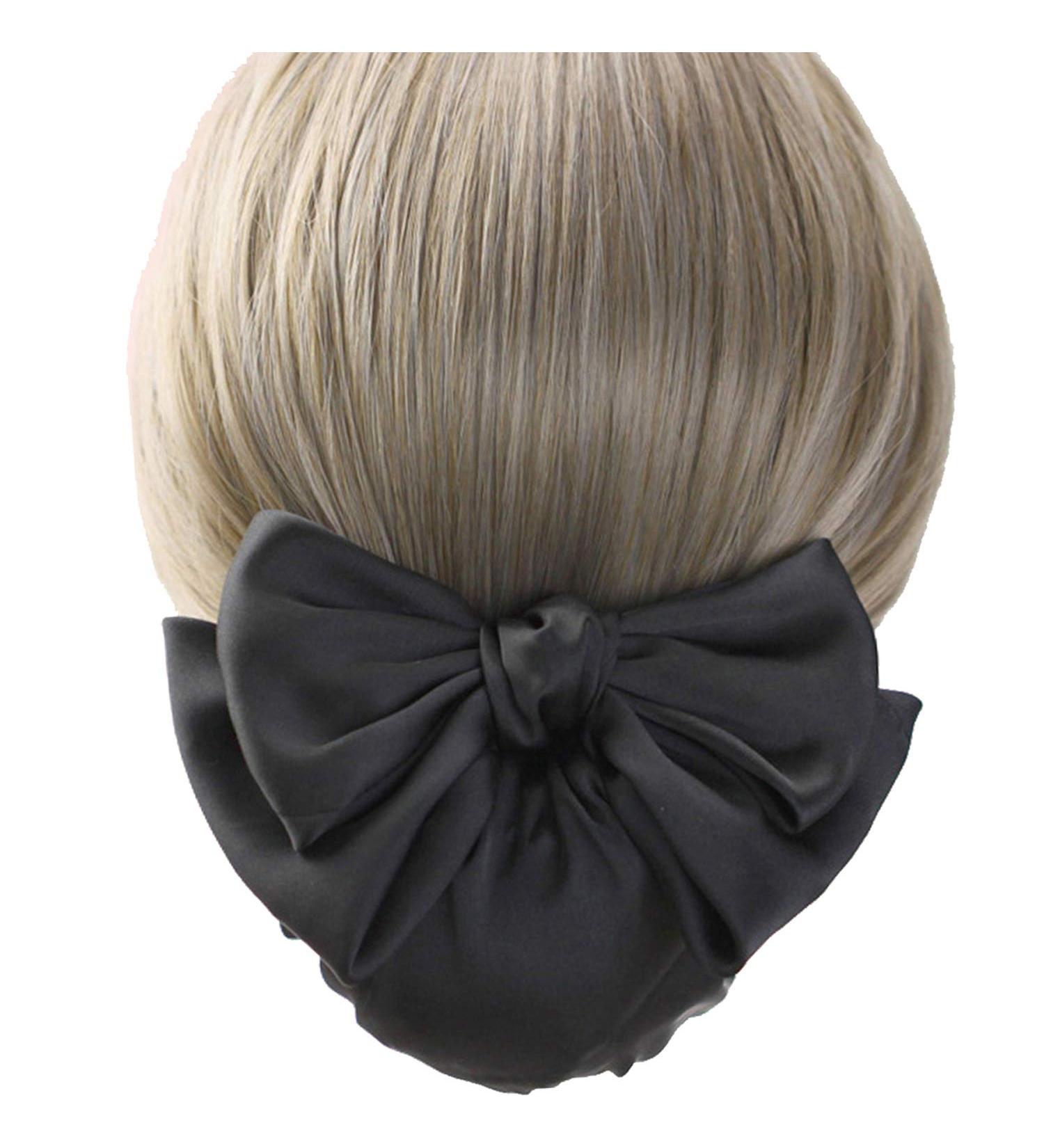 Women Hair Clip Ribbon Barrette with Net Chignon - Black Bun Cover Hair Tie for Professional Hairstyles - Buy Online on GoSupps.com