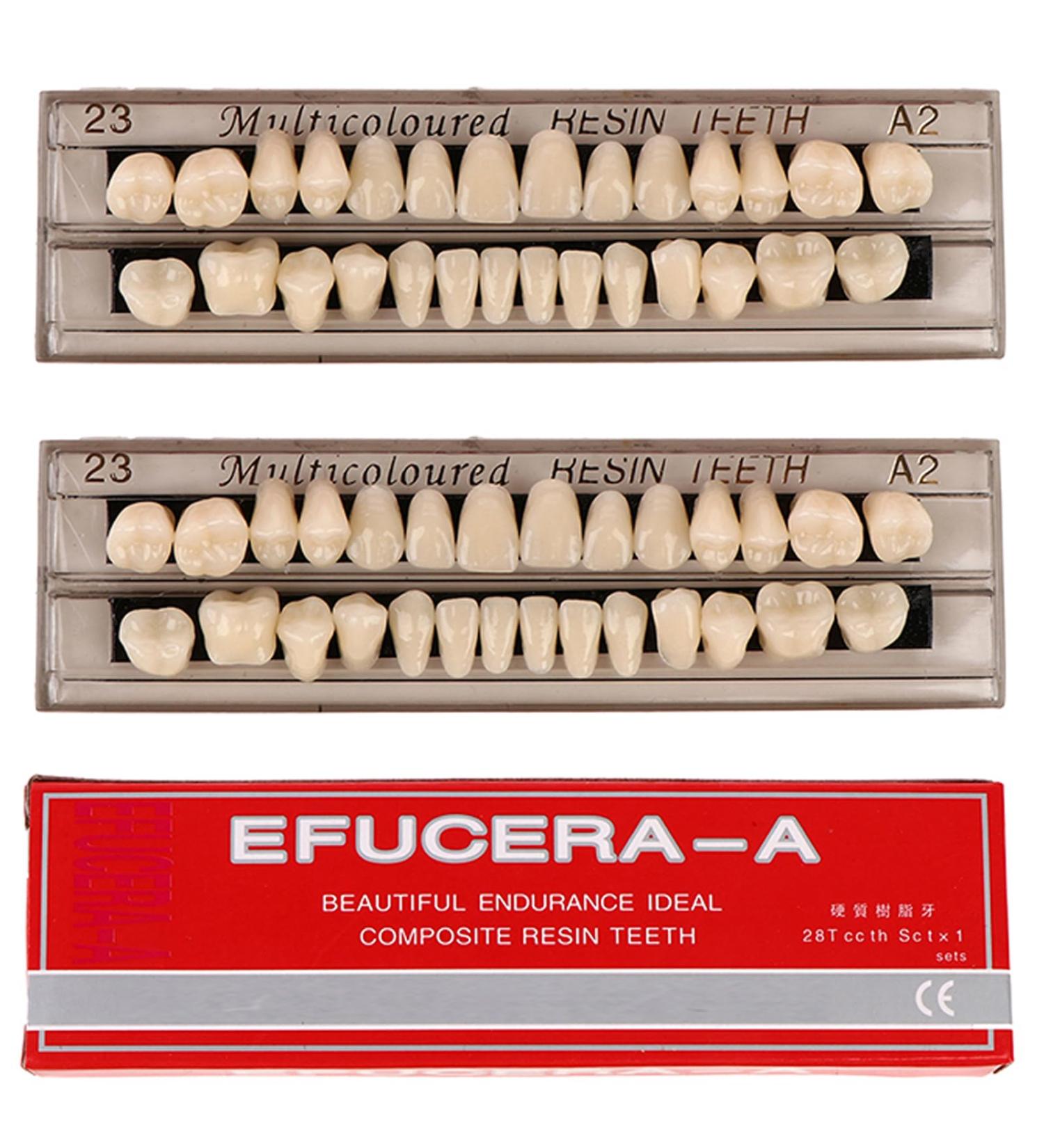 56 Pieces Full Acrylic False Teeth Dentures Kit - 2 Sets A2 Upper & Lower Dental Prosthesis for Replacement DIY or Halloween - Buy Online on GoSupps.com